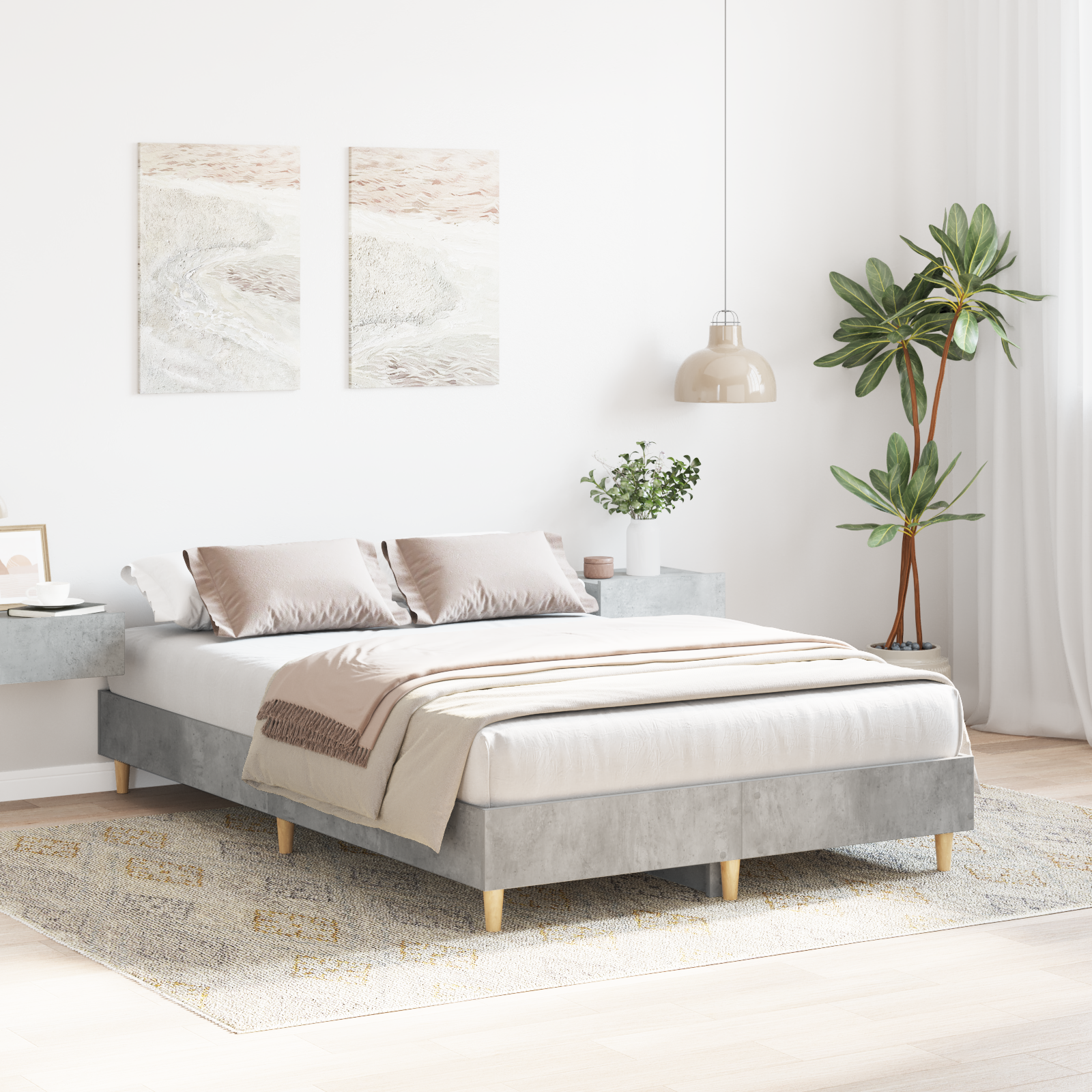 Bed Frame 120x190 cm in Concrete Grey with Engineered Wood - Image 4