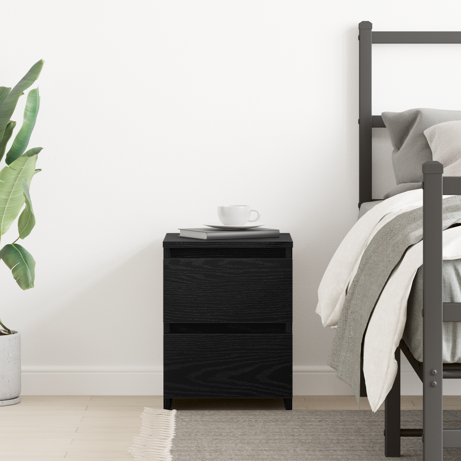 Bedside Cabinet with Drawers Black Oak 30x30x40 cm - Image 4