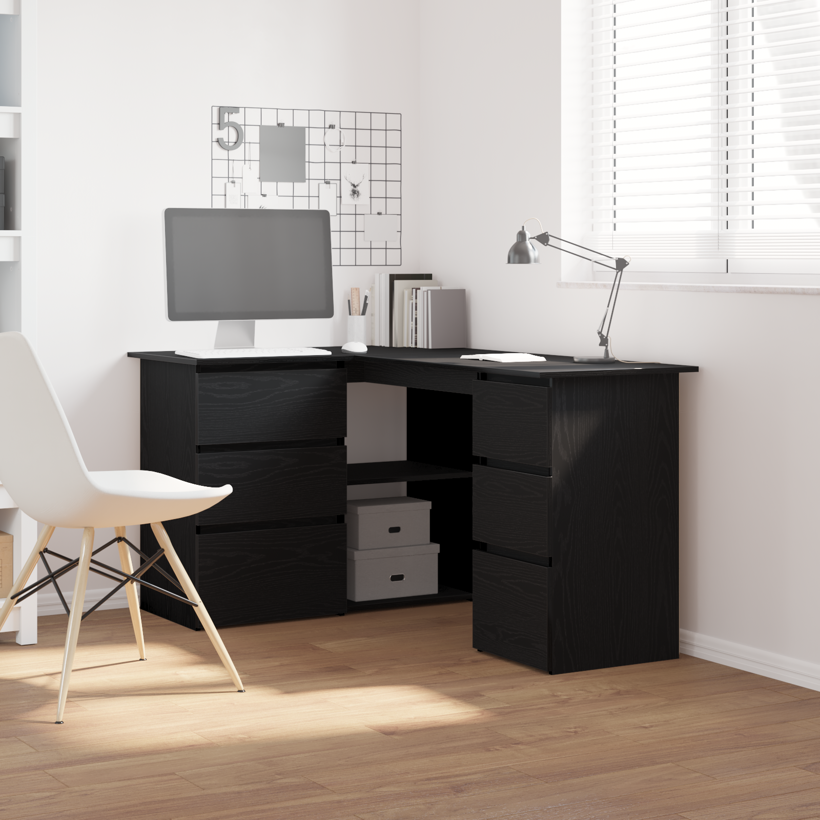 Black Oak Corner Desk, 145x100x76 cm, Made of Engineered Wood