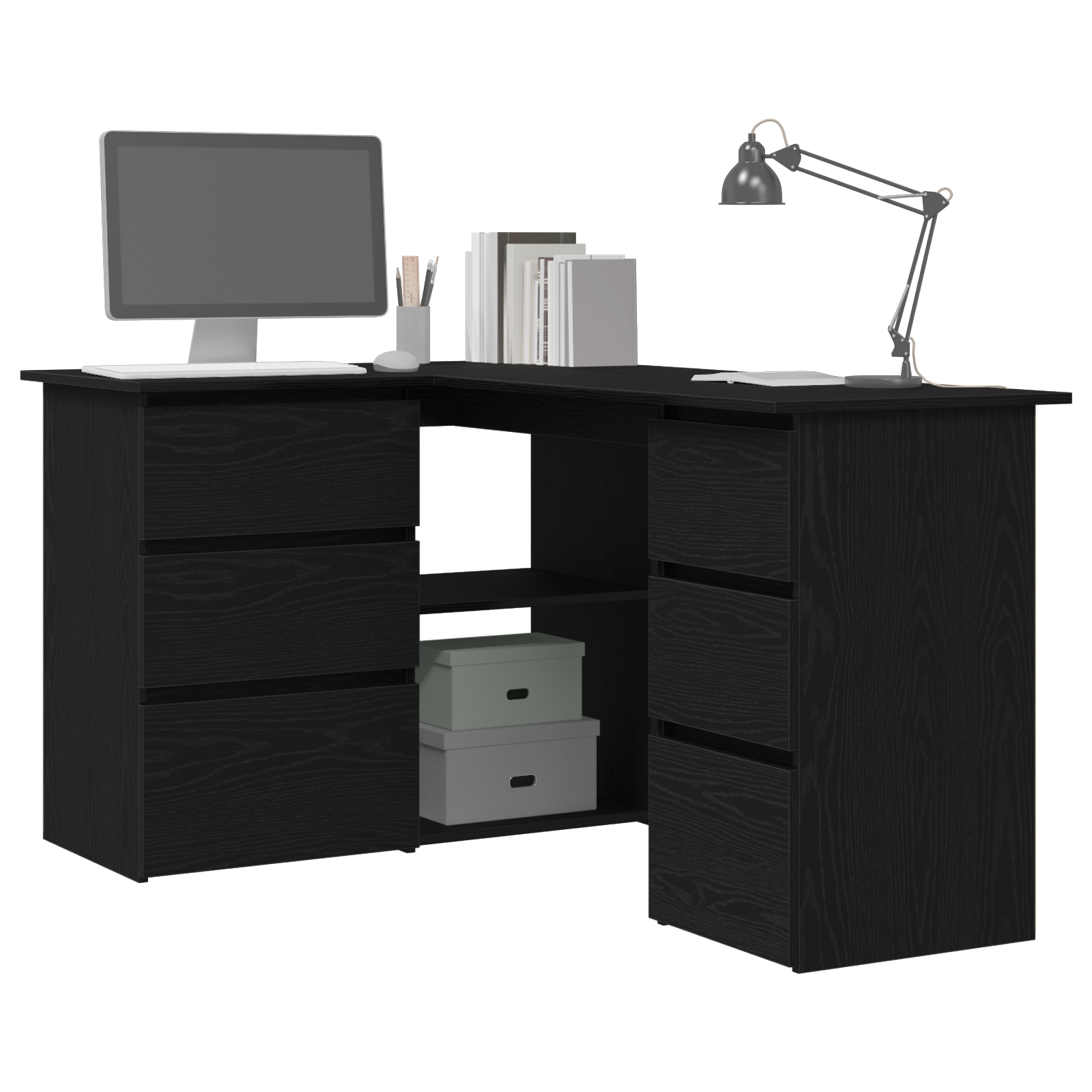 Black Oak Corner Desk, 145x100x76 cm, Made of Engineered Wood - Image 3