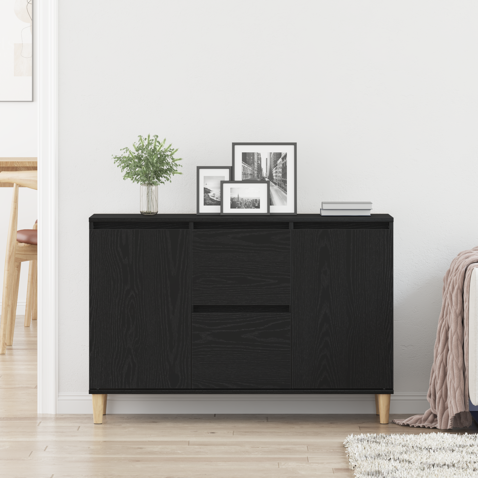 Black Oak Sideboard - 101x35x60 cm - Made of Engineered Wood - Image 4