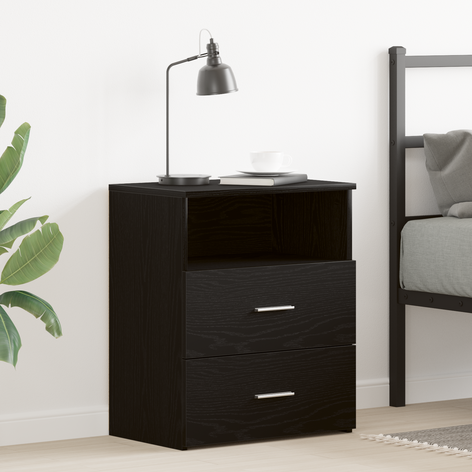 Black Oak Nightstand 50x32x60cm Made from Engineered Wood