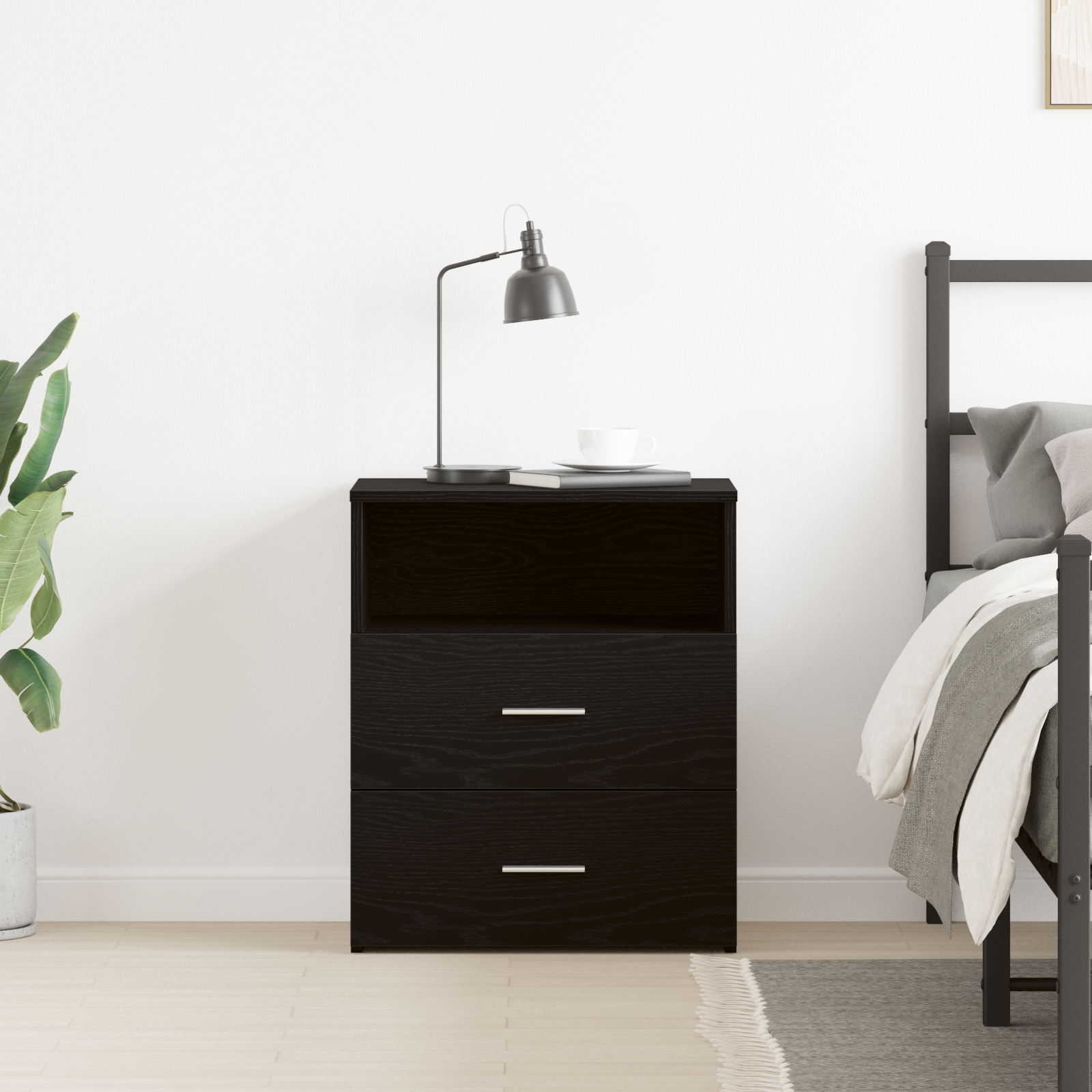 Black Oak Nightstand 50x32x60cm Made from Engineered Wood - Image 4