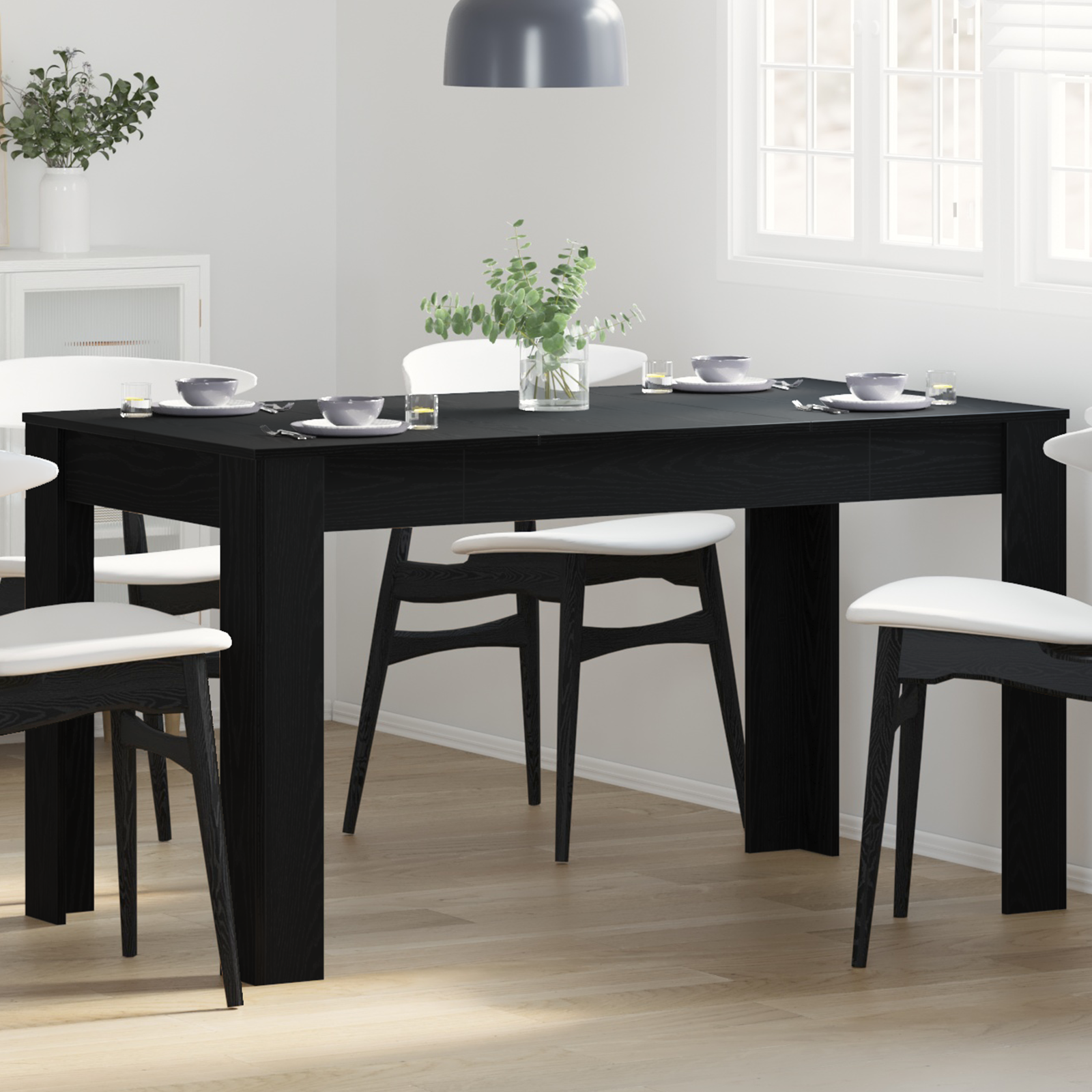 Black Oak Dining Table 140x74.5x76 cm - Made of Engineered Wood