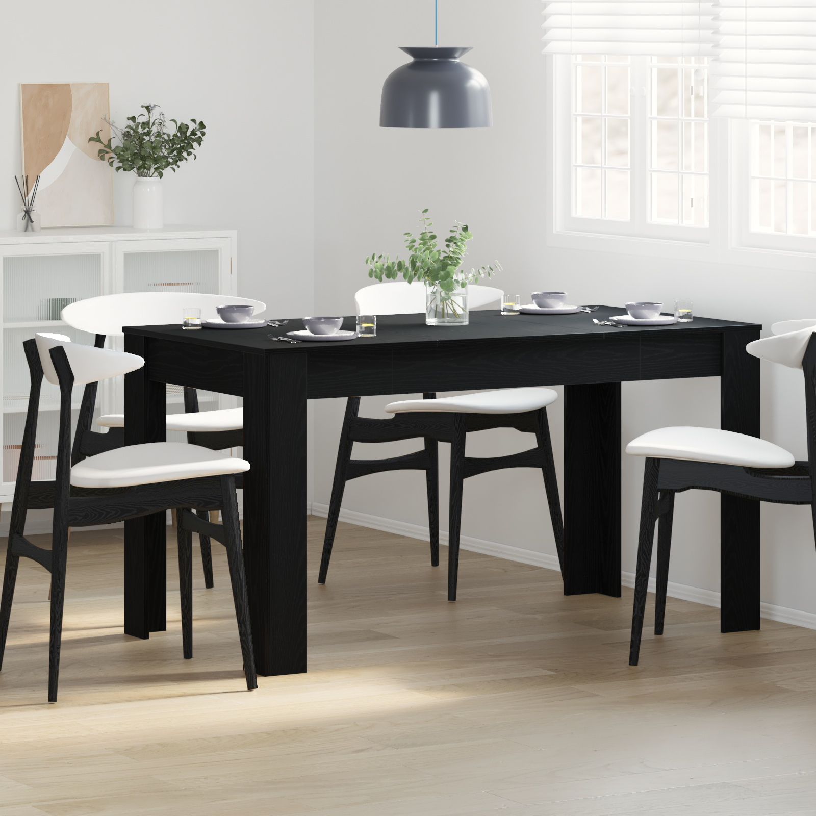 Black Oak Dining Table 140x74.5x76 cm - Made of Engineered Wood - Image 4