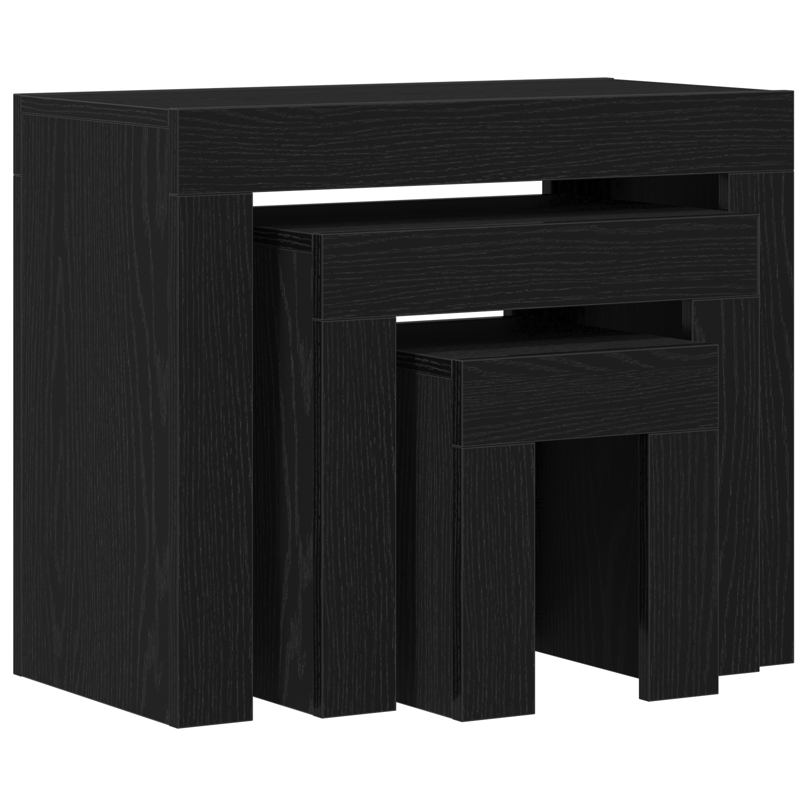 3-Piece Nesting Coffee Table Set - Black Oak Engineered Wood - Image 5