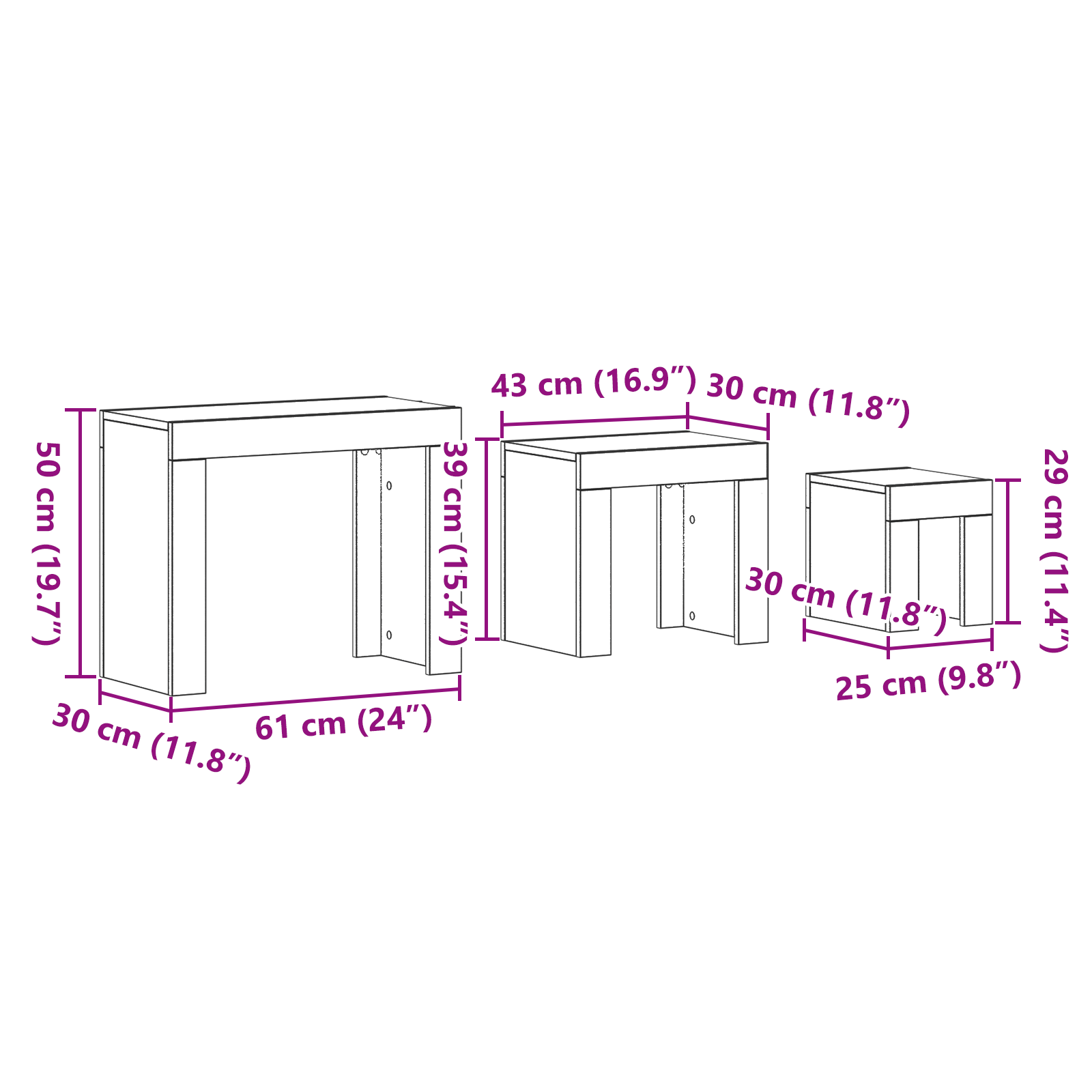 3-Piece Nesting Coffee Table Set - Black Oak Engineered Wood - Image 9