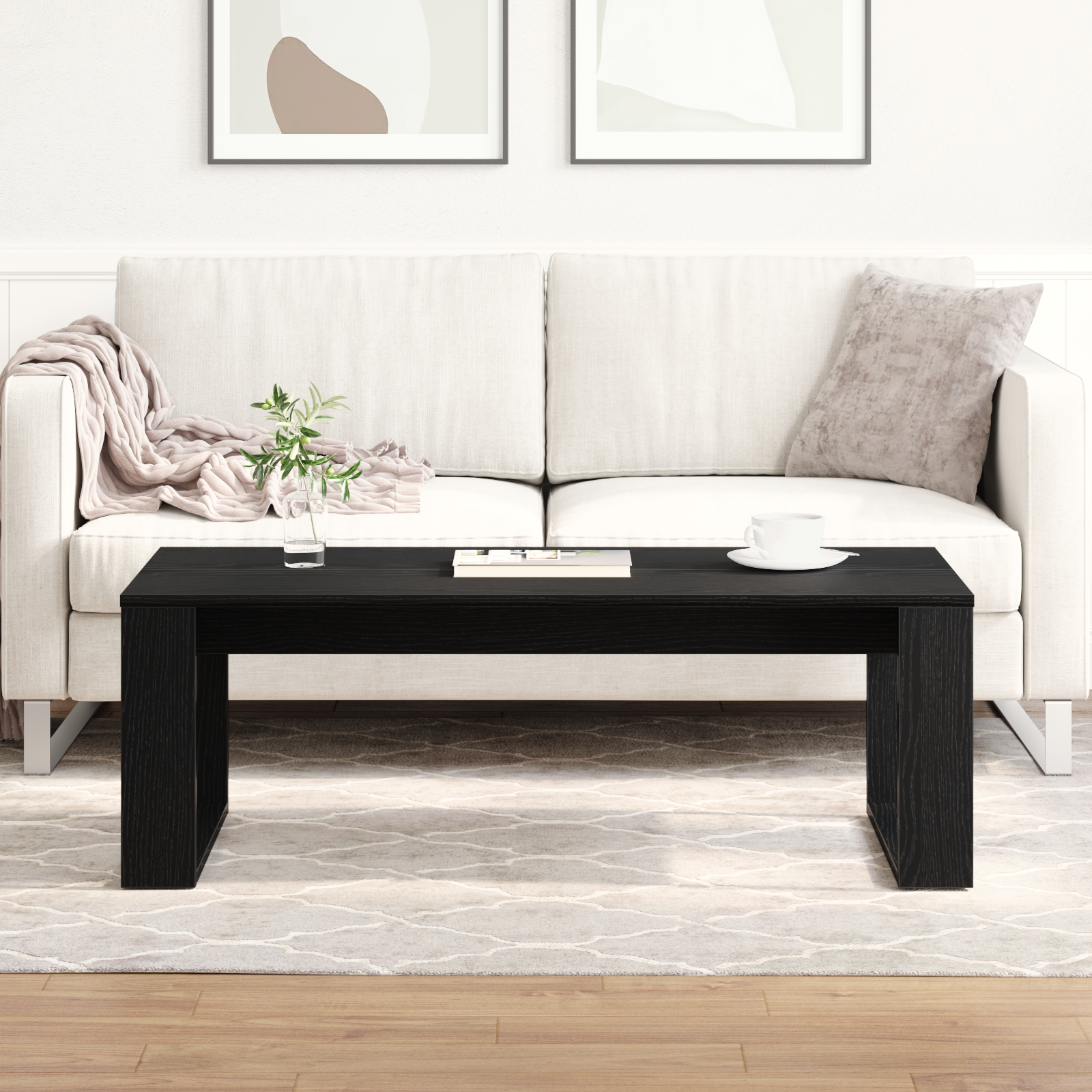 Black Oak Coffee Table 102x50x35 cm Made of Engineered Wood - Image 4