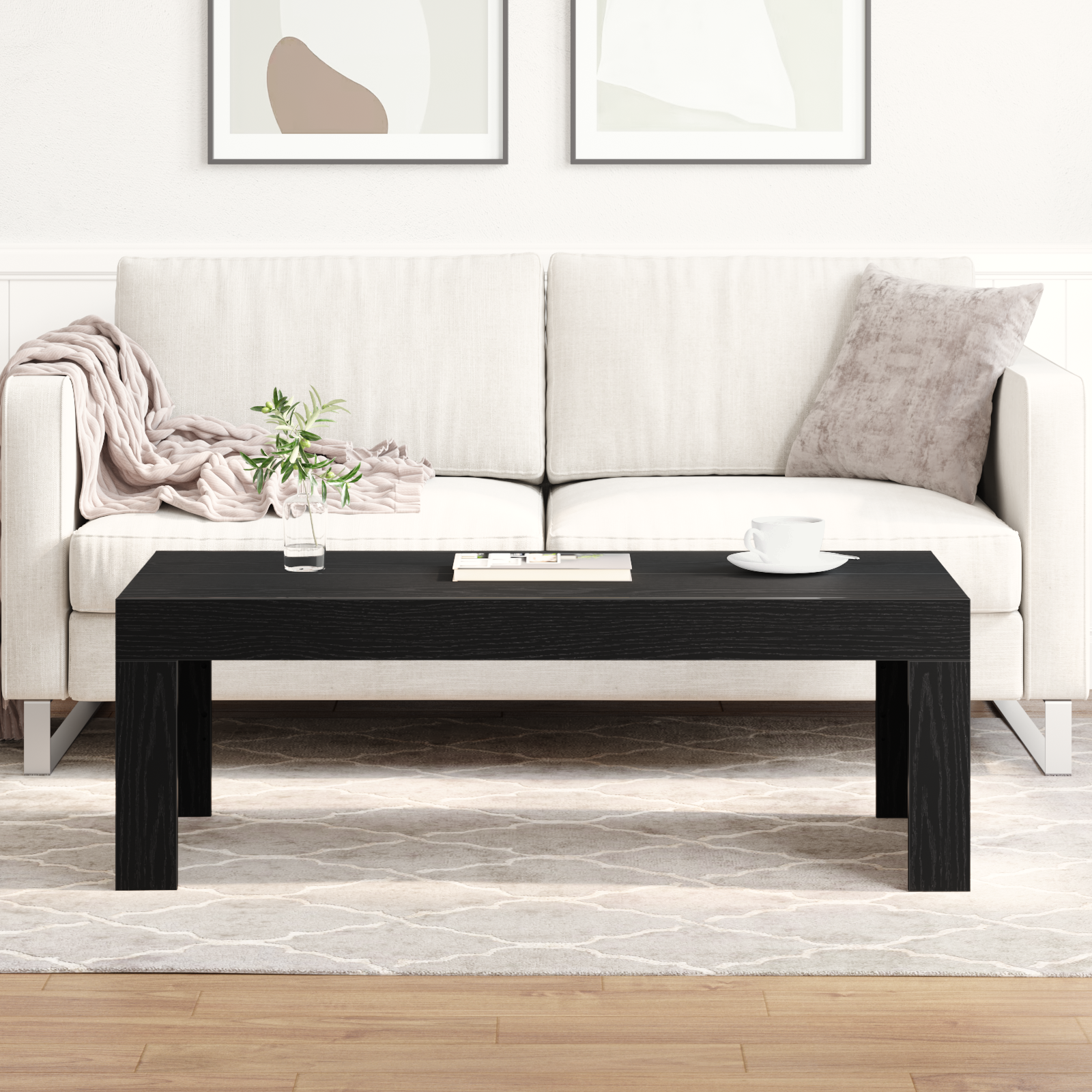 Coffee Table Black Oak 102x50x35 cm Engineered Wood - Image 4