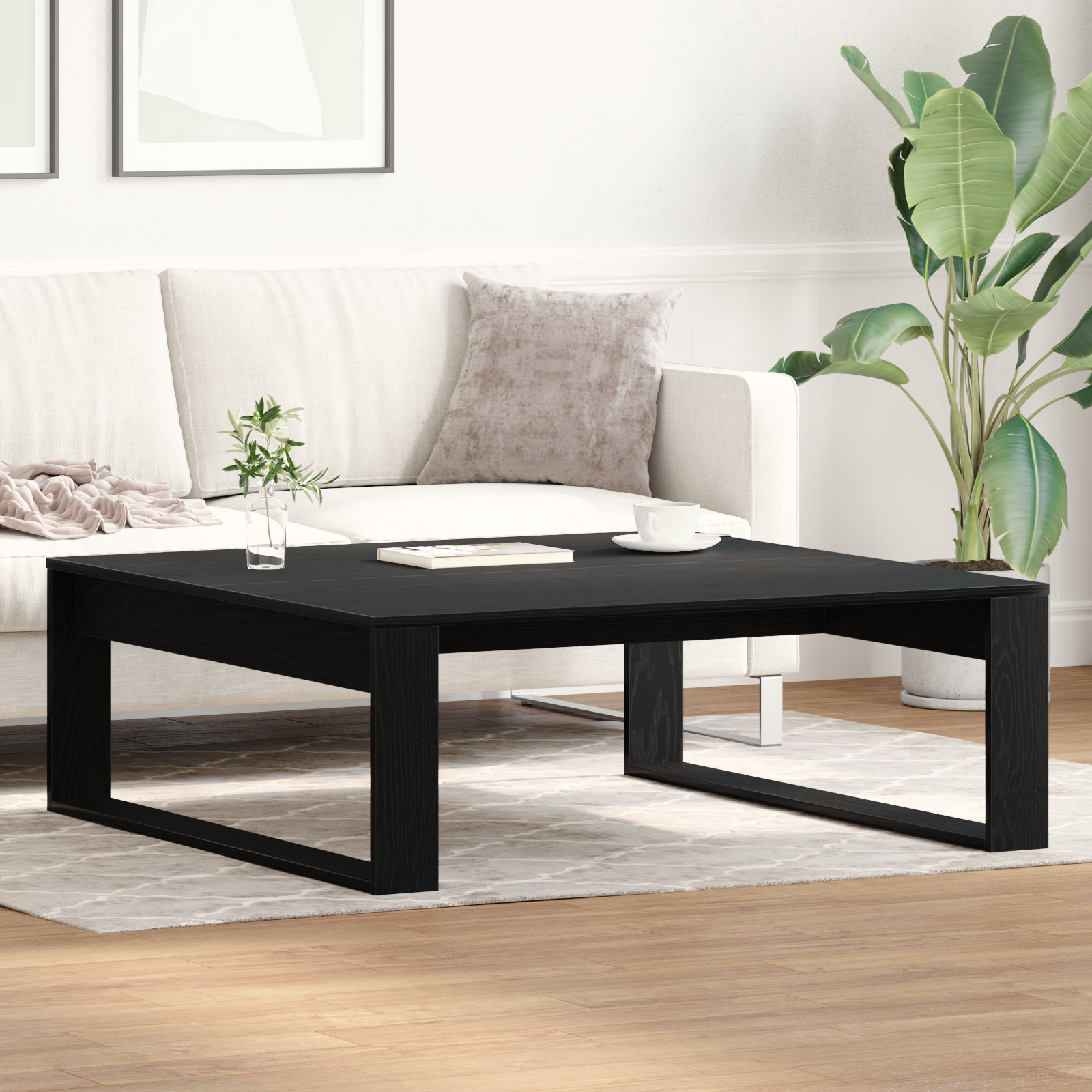Black Oak Coffee Table - 100x100x35 cm Made from Engineered Wood