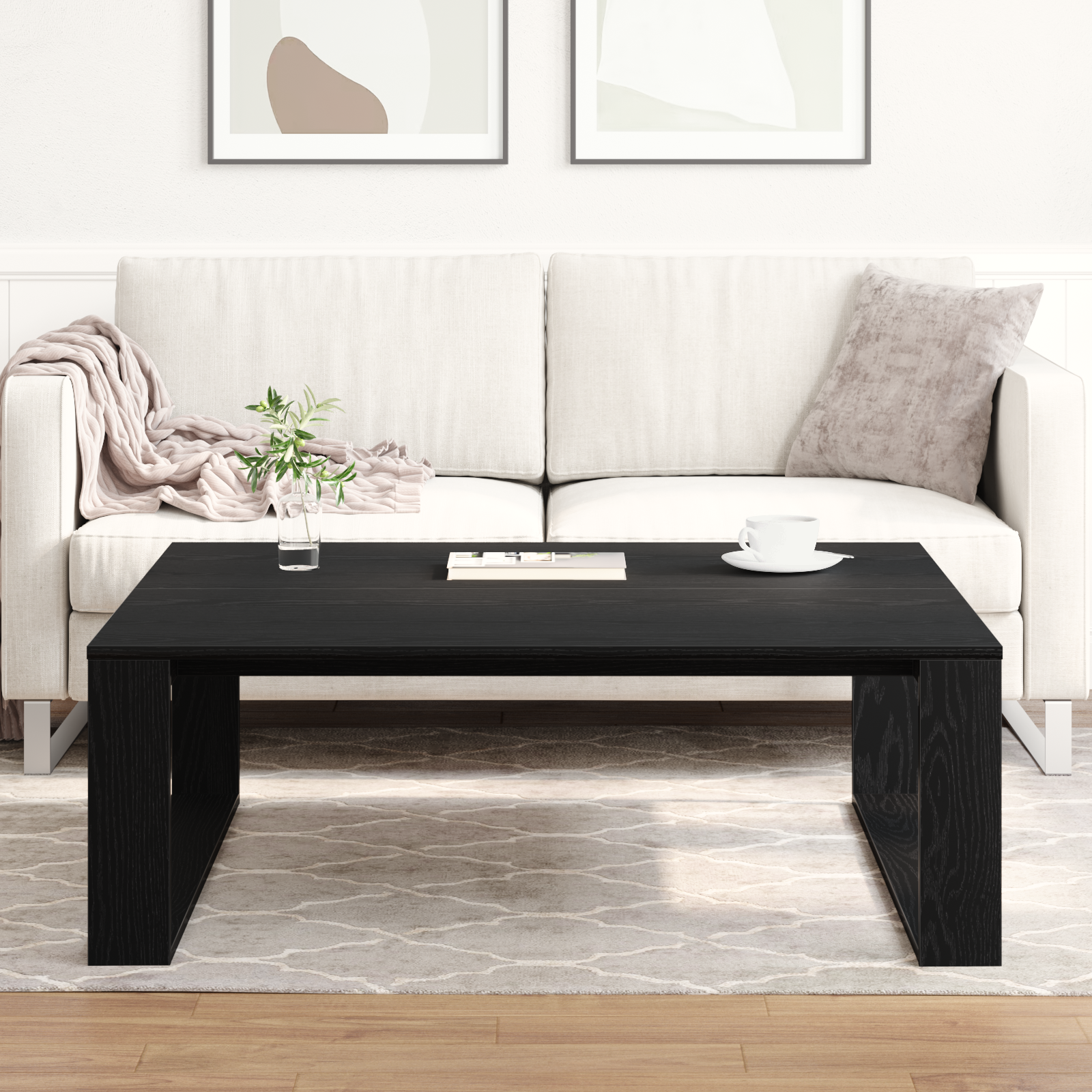 Black Oak Coffee Table - 100x100x35 cm Made from Engineered Wood - Image 4