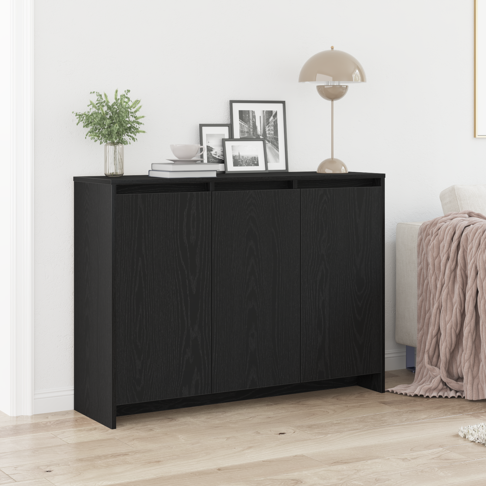 Sideboard Black Oak Engineered Wood Medium Storage