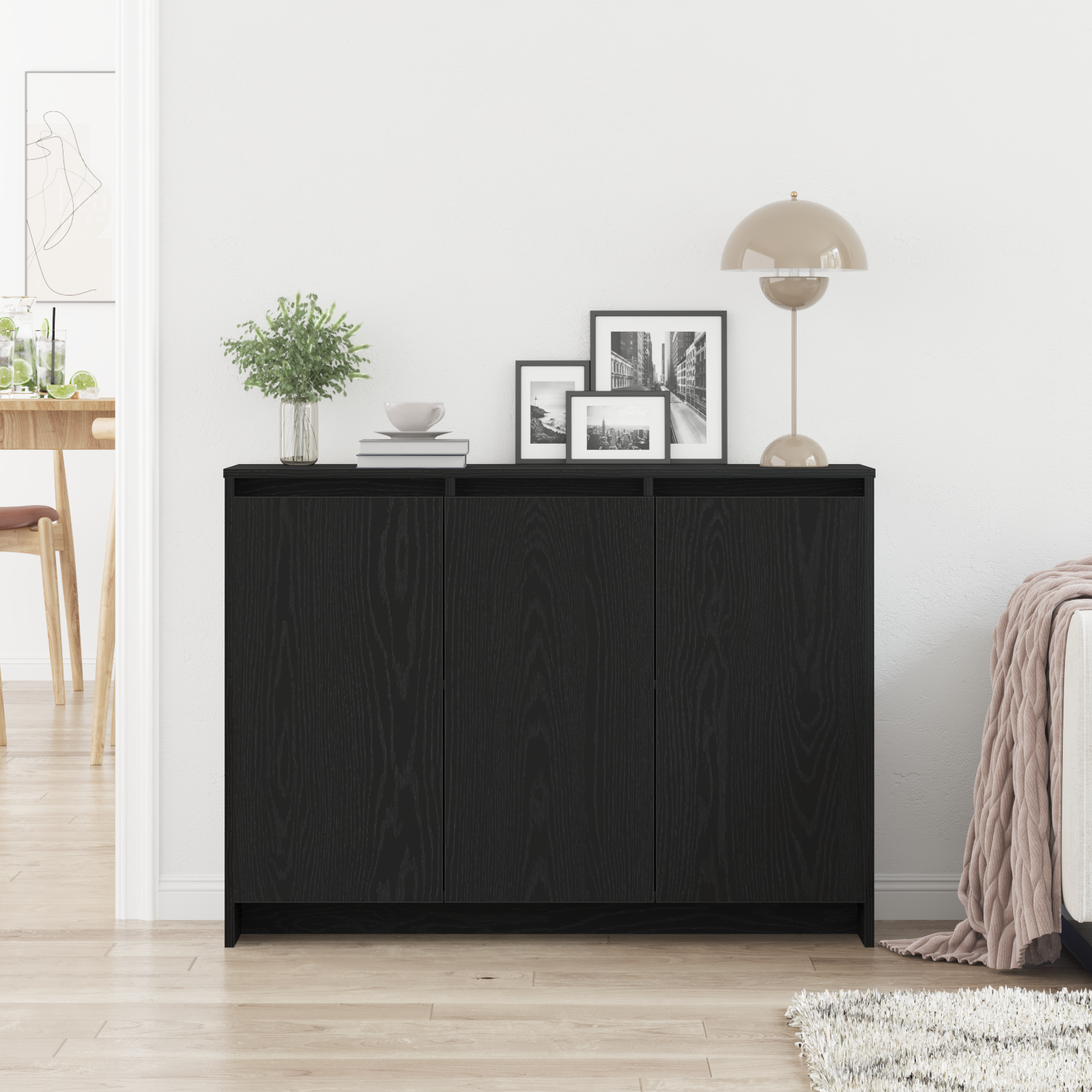 Sideboard Black Oak Engineered Wood Medium Storage - Image 4