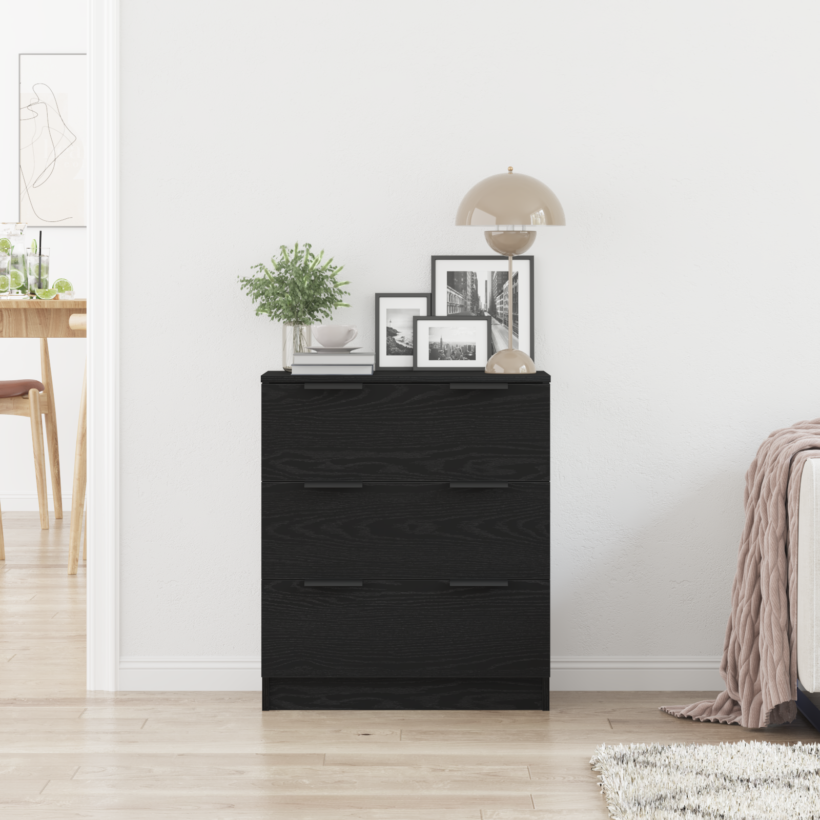 Black Oak Sideboard 60x30x70 cm Manufactured Wood - Image 4