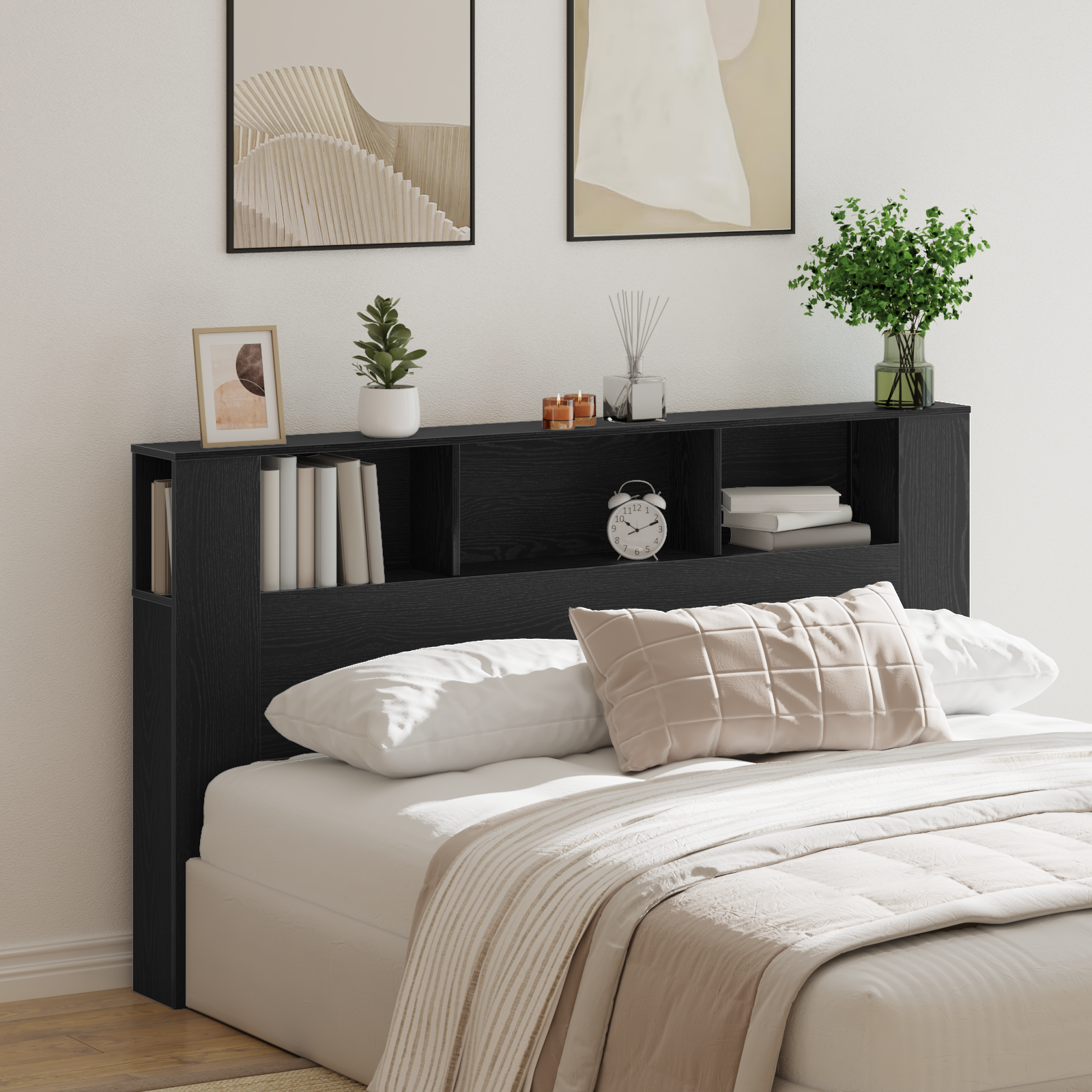 Headboard Cabinet in Black Oak - 180x18.5x102.5 cm, Made from Engineered Wood
