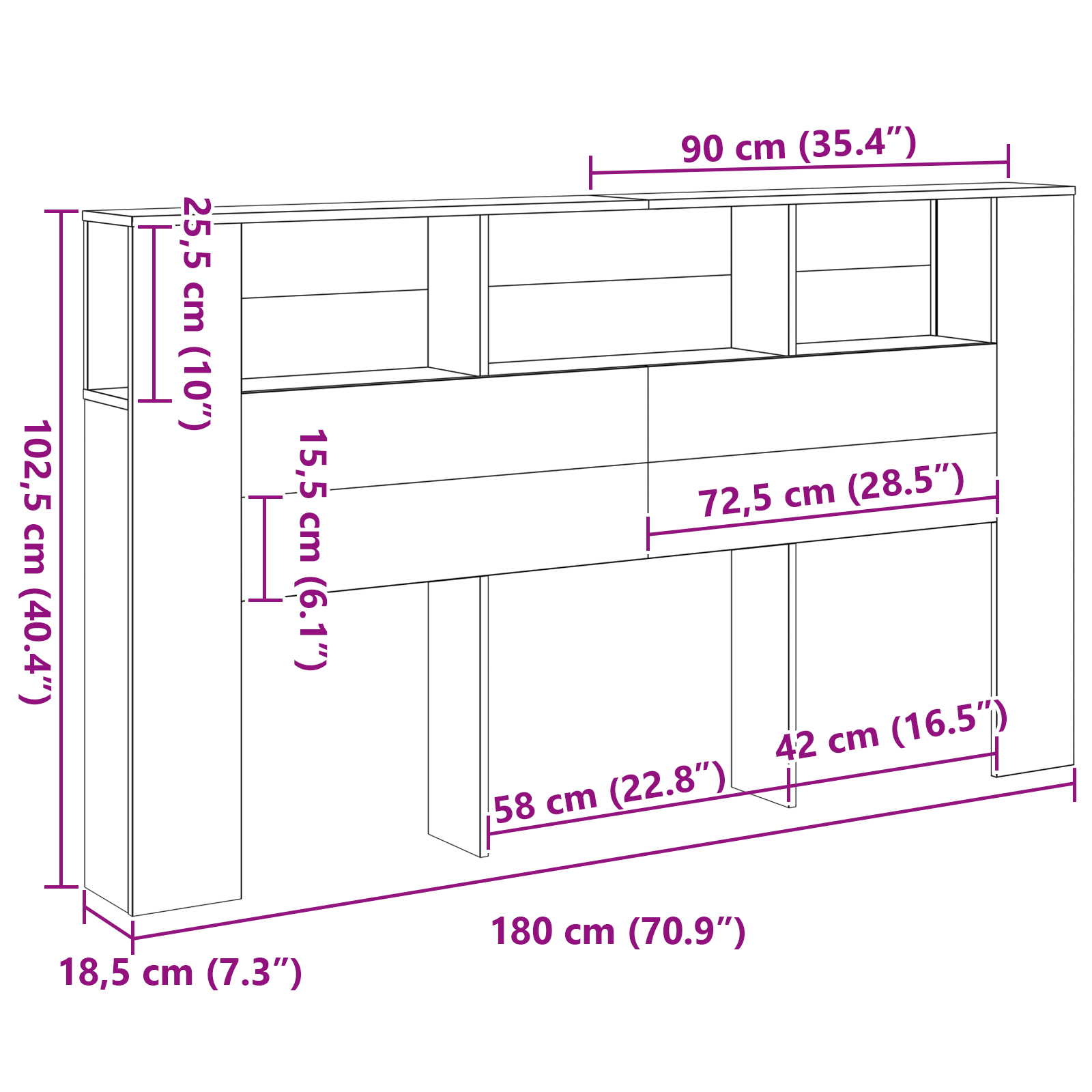 Headboard Cabinet in Black Oak - 180x18.5x102.5 cm, Made from Engineered Wood - Image 9