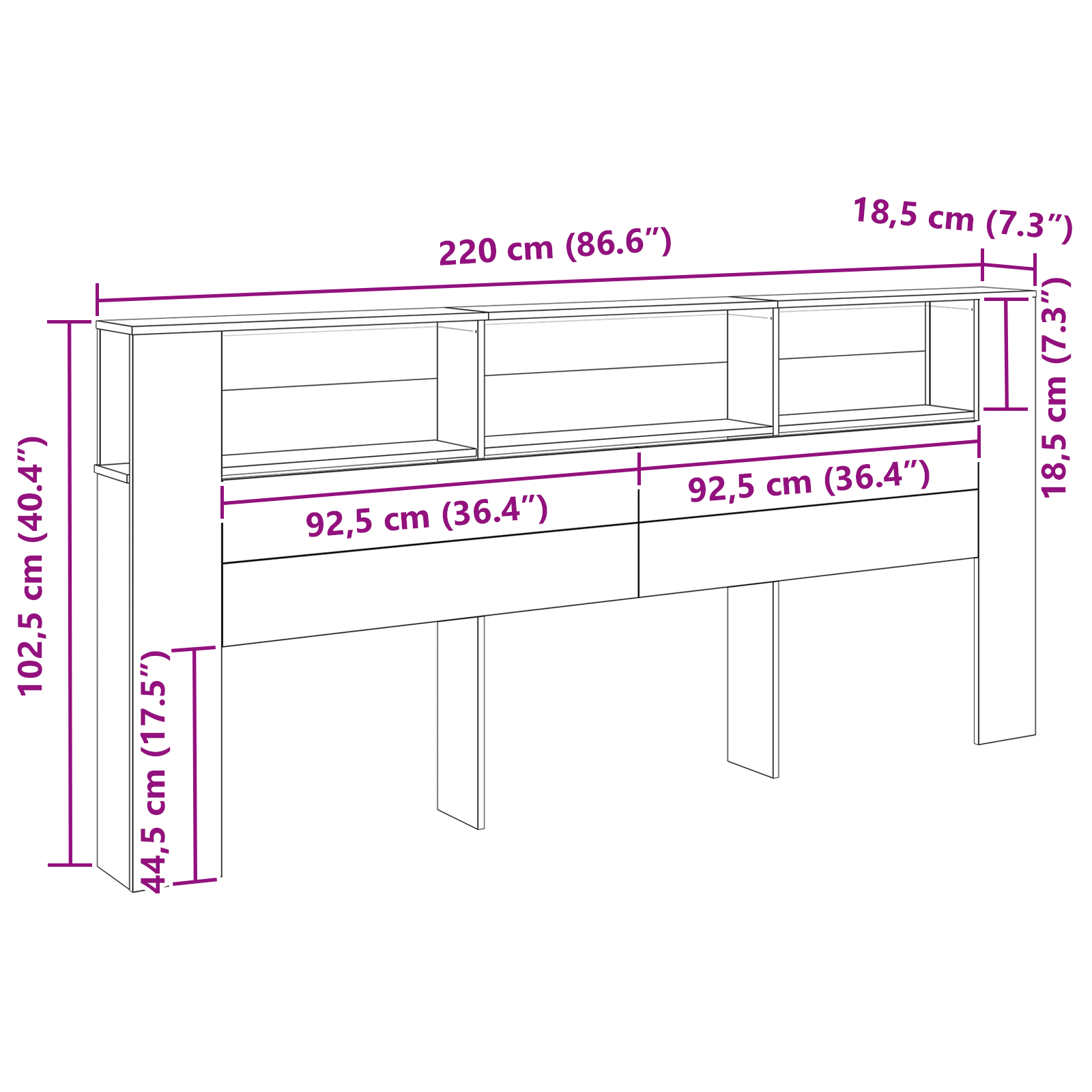 Headboard Cabinet Black Oak 220x18,5x104,5 cm - Image 9