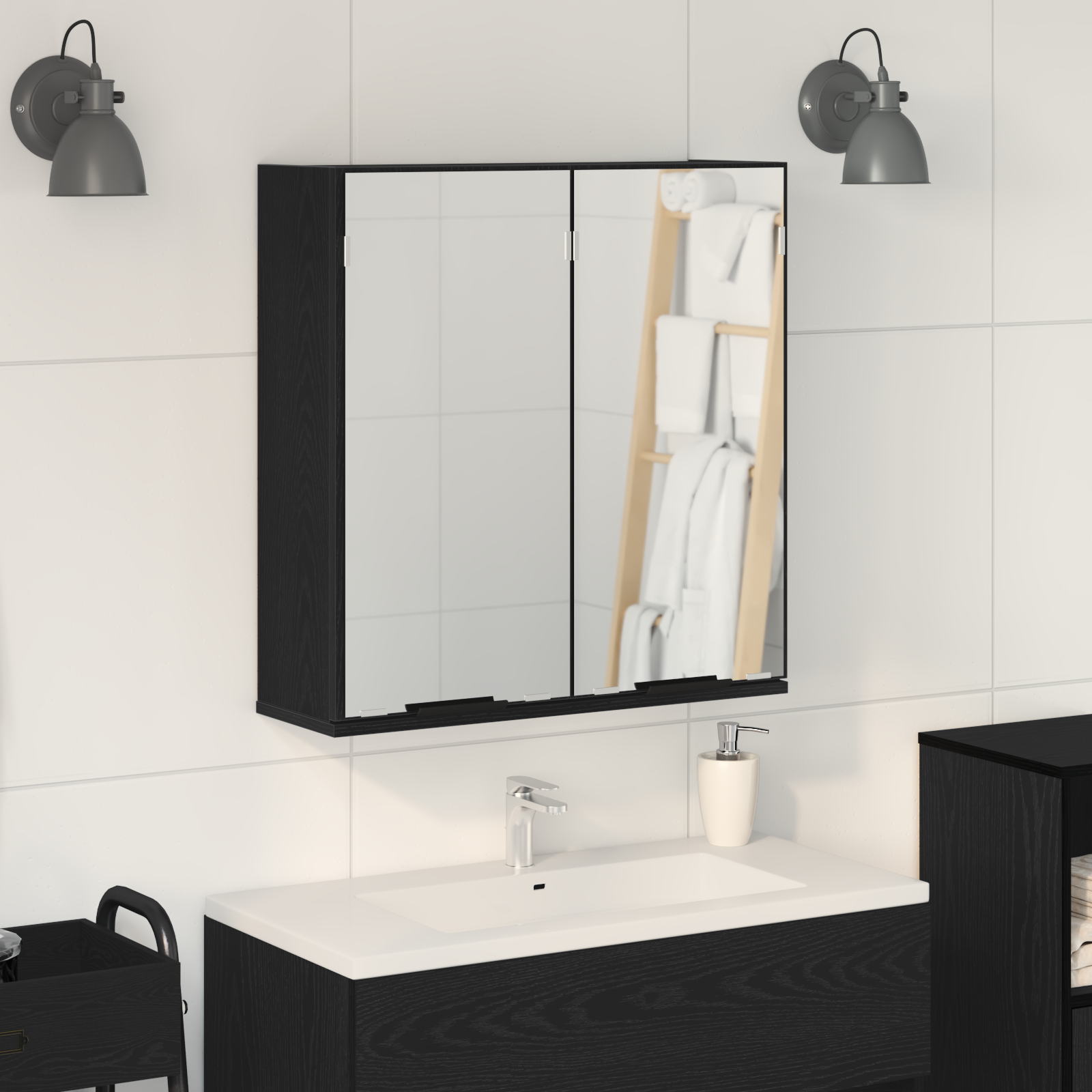 Bathroom Mirror Cabinet - Black Oak, 64x20x66.5 cm, Made from Engineered Wood