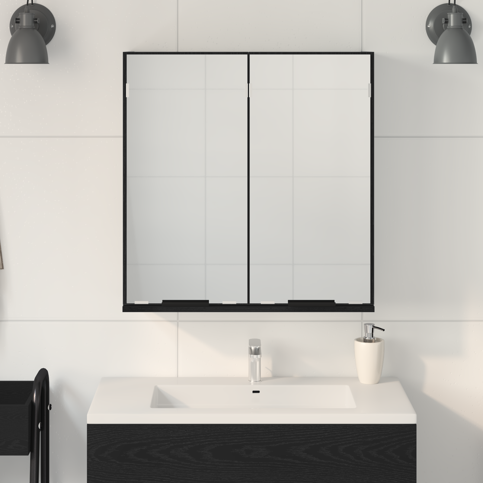 Bathroom Mirror Cabinet - Black Oak, 64x20x66.5 cm, Made from Engineered Wood - Image 4
