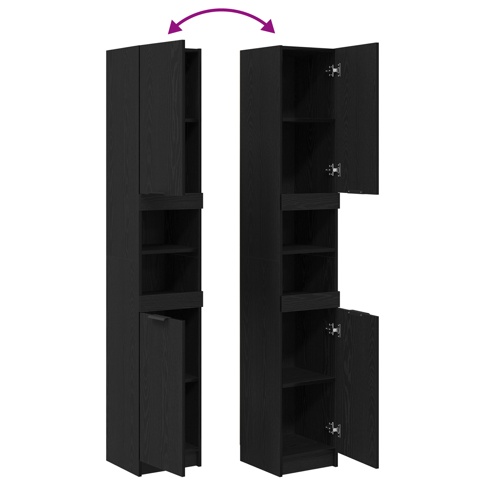 Black Oak Bathroom Cabinet - 32x34x188.5 cm, Made from Engineered Wood - Image 10