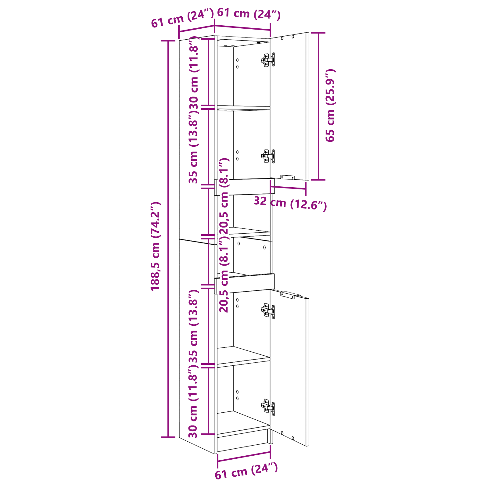 Black Oak Bathroom Cabinet - 32x34x188.5 cm, Made from Engineered Wood - Image 11