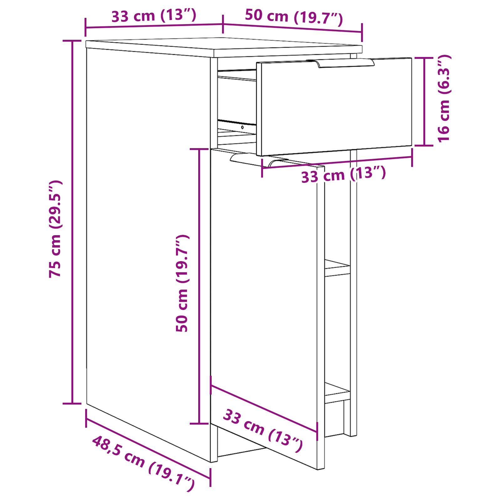 Desk Cabinet in Black Oak - 33x50x75 cm - Made from Engineered Wood - Image 10