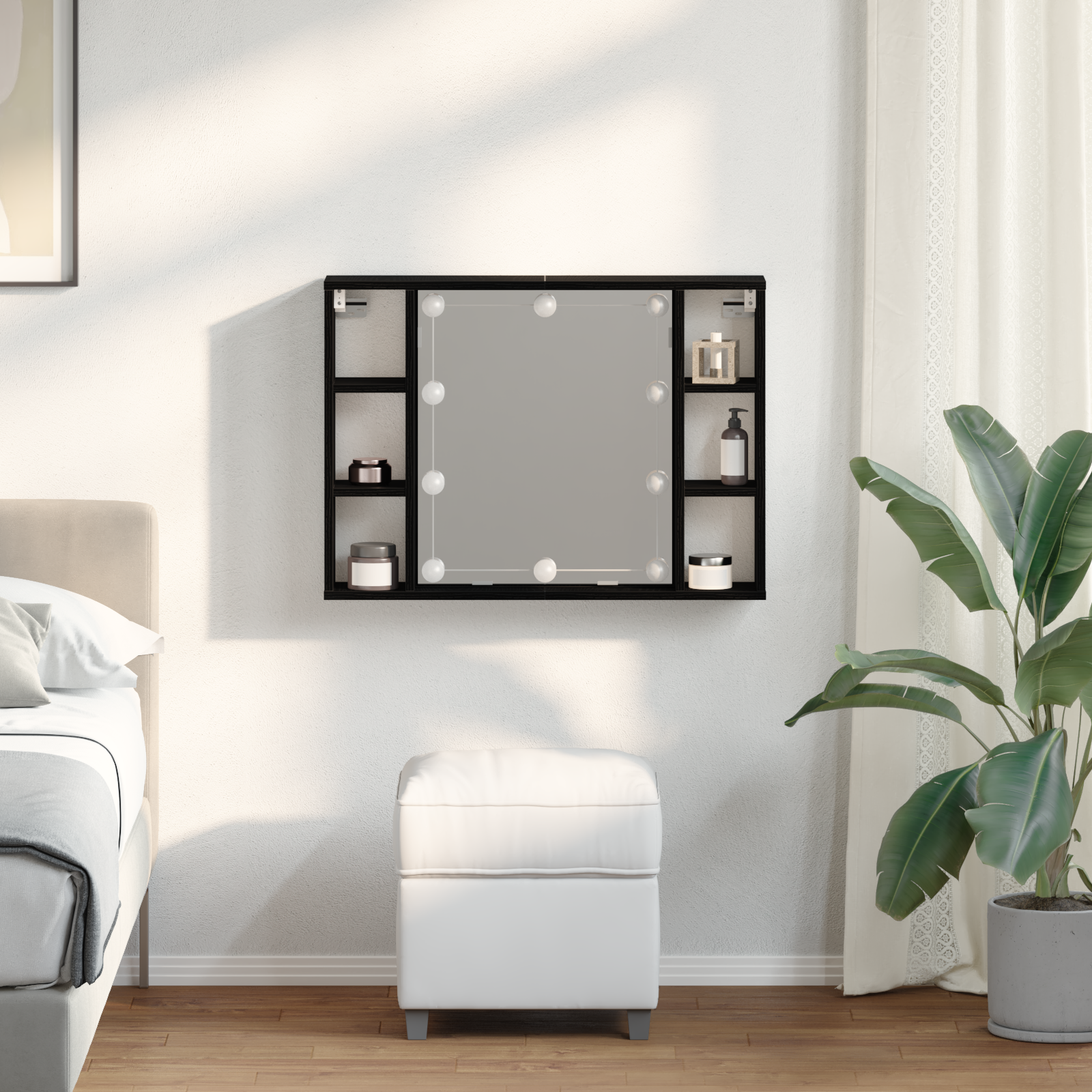 vidaXL Dulap cu oglindă Stejar negru 76 x 15 x 55 cm Lemn compozit