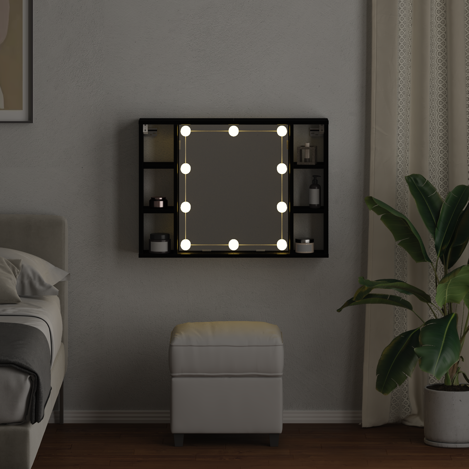 LED Mirror Cabinet - Black Oak - 76x15x55 cm - Made of Engineered Wood - Image 4