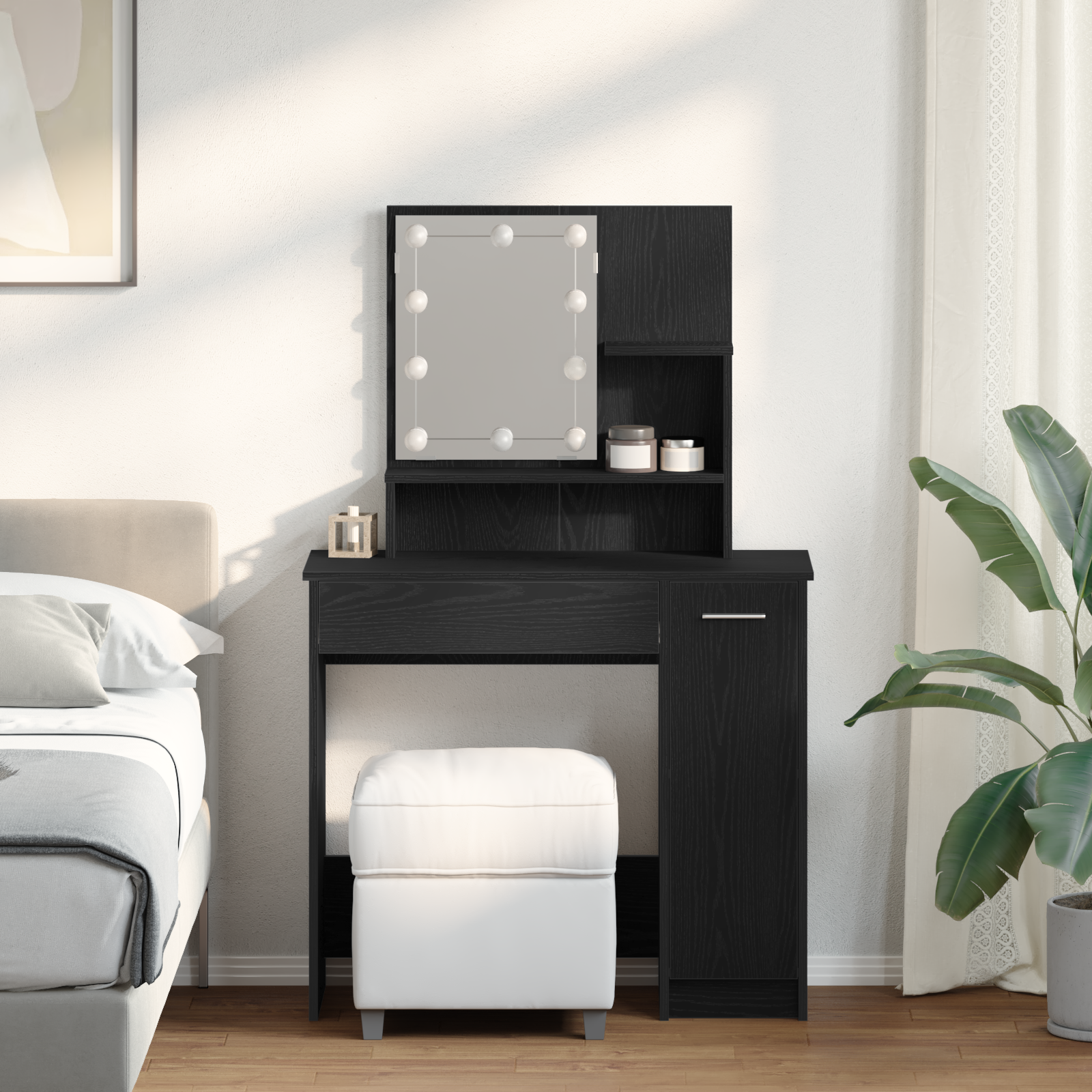 vidaXL Masă de Machiaj Stejar negru 86.5 x 35 x 136 cm Lemn compozit