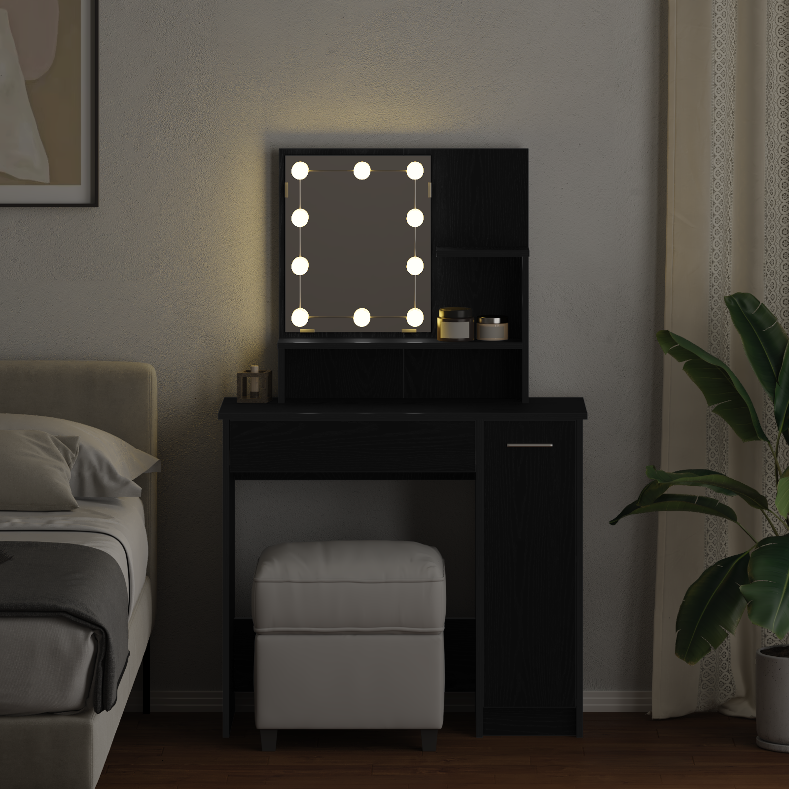 LED тоалетна маса в черен дъб - 86.5 x 35 x 136 см - Image 4