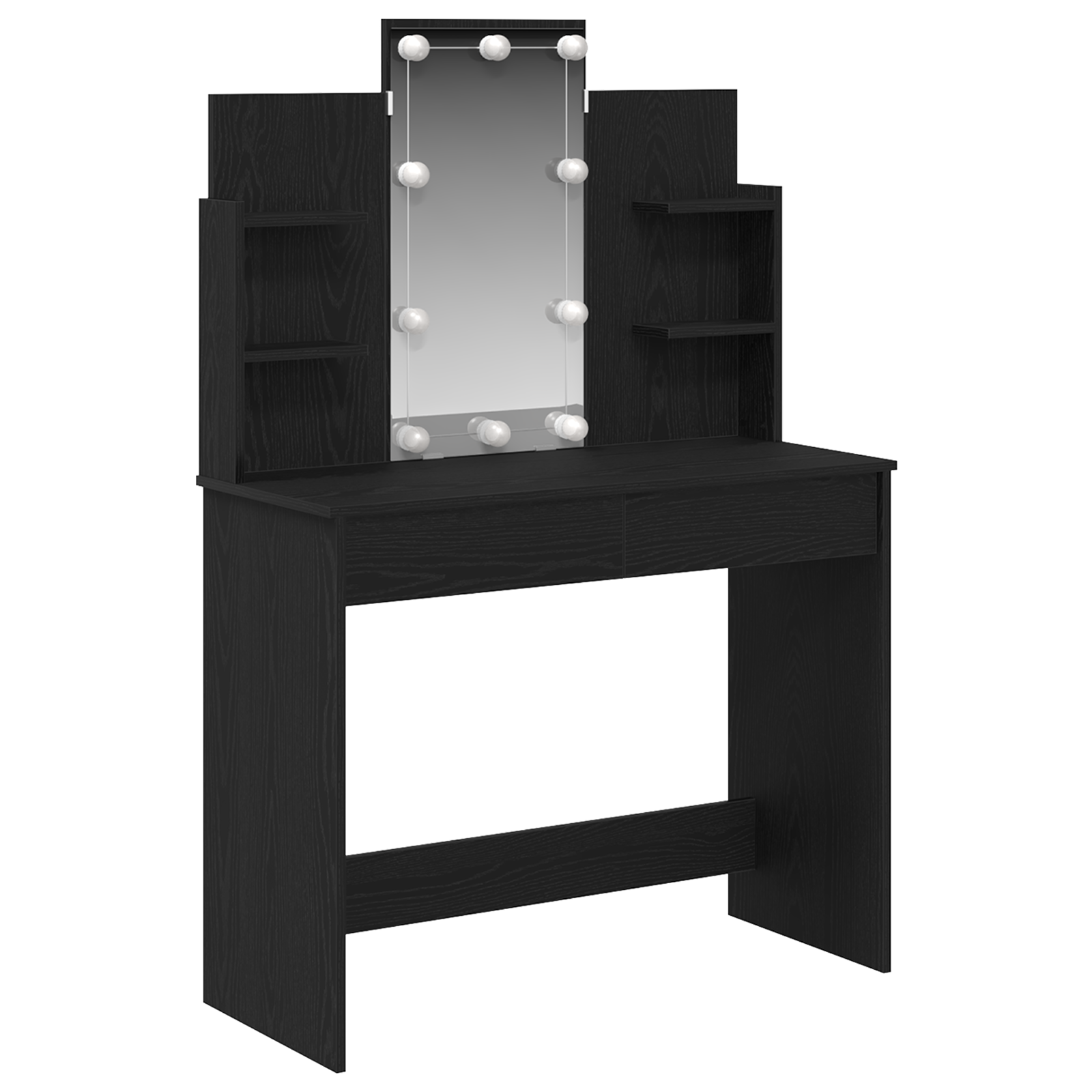 Dressing Table with LED Lights Black Oak 96x40x142 cm - Image 2