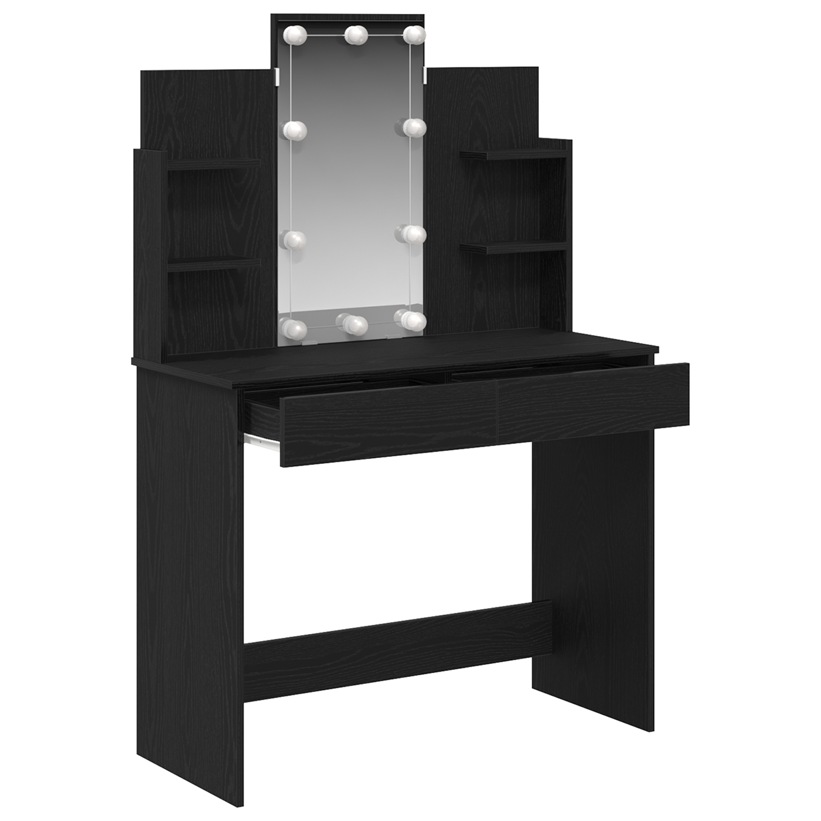 Dressing Table with LED Lights Black Oak 96x40x142 cm - Image 5