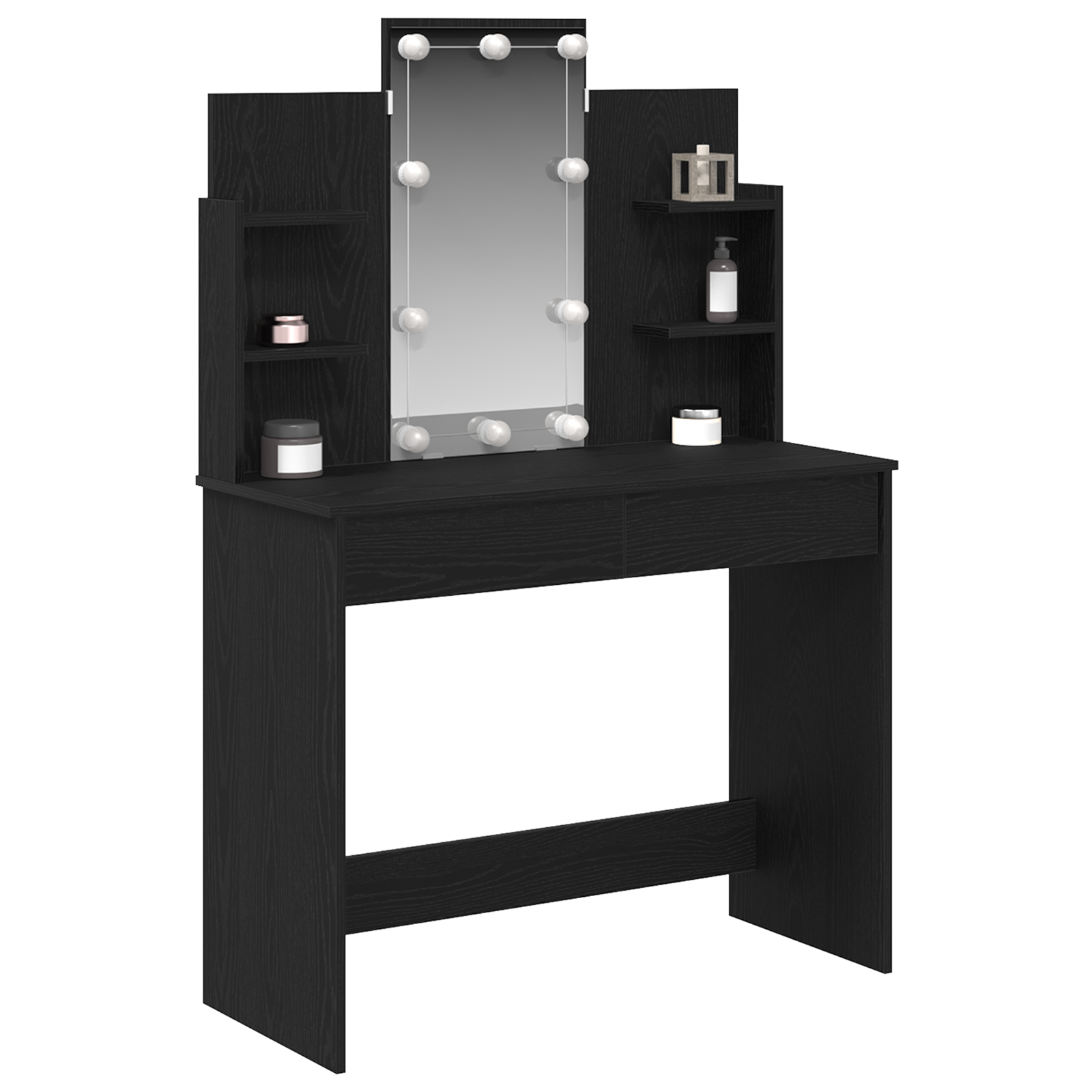 Dressing Table with LED Lights Black Oak 96x40x142 cm - Image 3