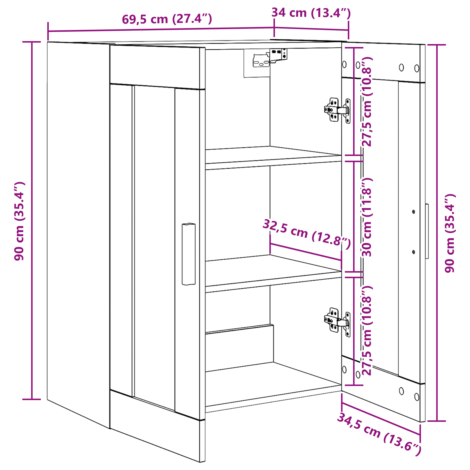 Black Oak Wall Cabinet - 69.5x34x90 cm - Image 11