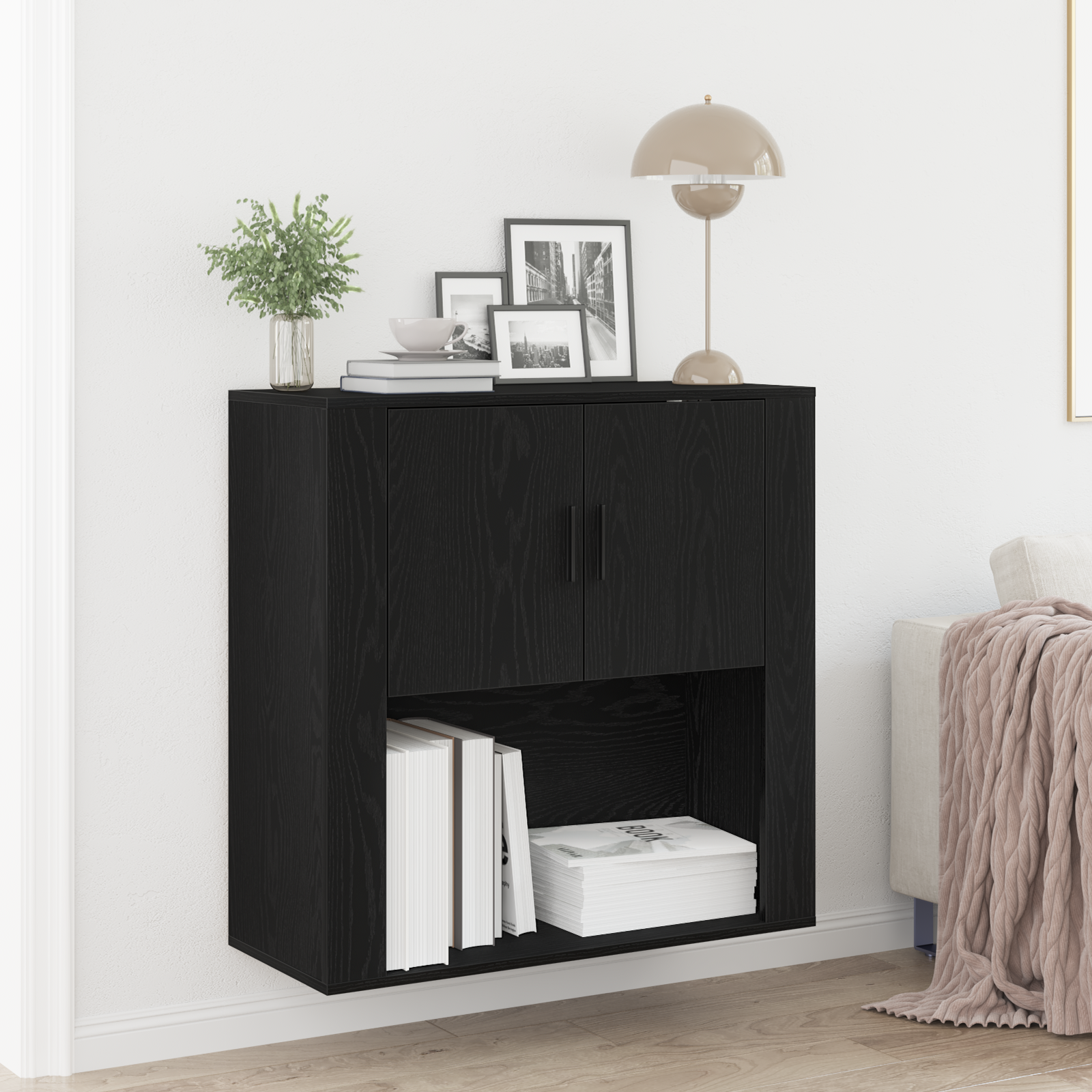 Wall Cabinet Black Oak 80x33x80 cm Engineered Wood