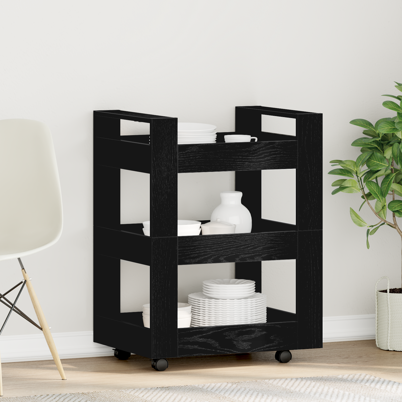 Kitchen Trolley Black Oak 60x45x80 cm Engineered Wood