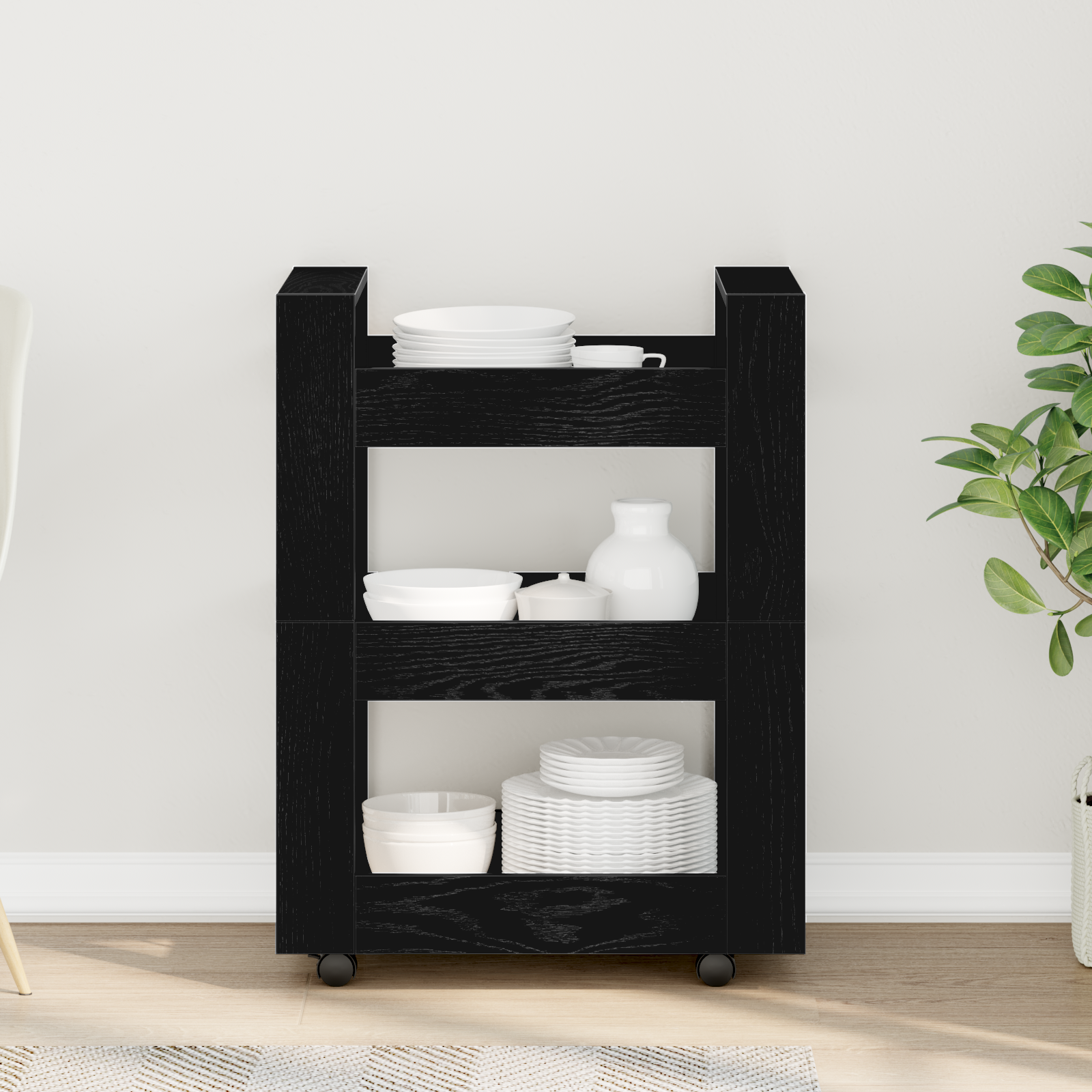 Kitchen Trolley Black Oak 60x45x80 cm Engineered Wood - Image 4