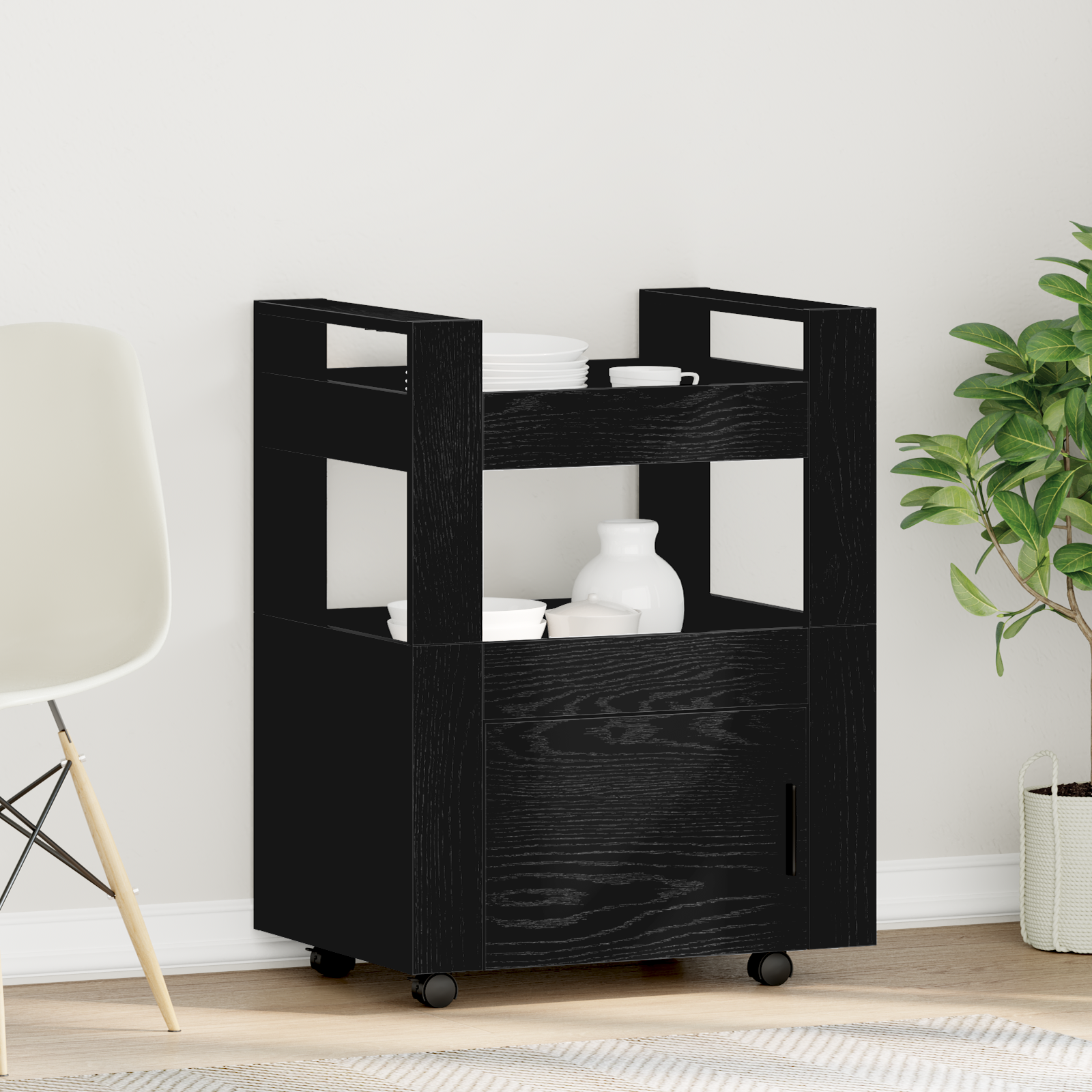 Kitchen Trolley Black Oak 60x45x80 cm Engineered Wood