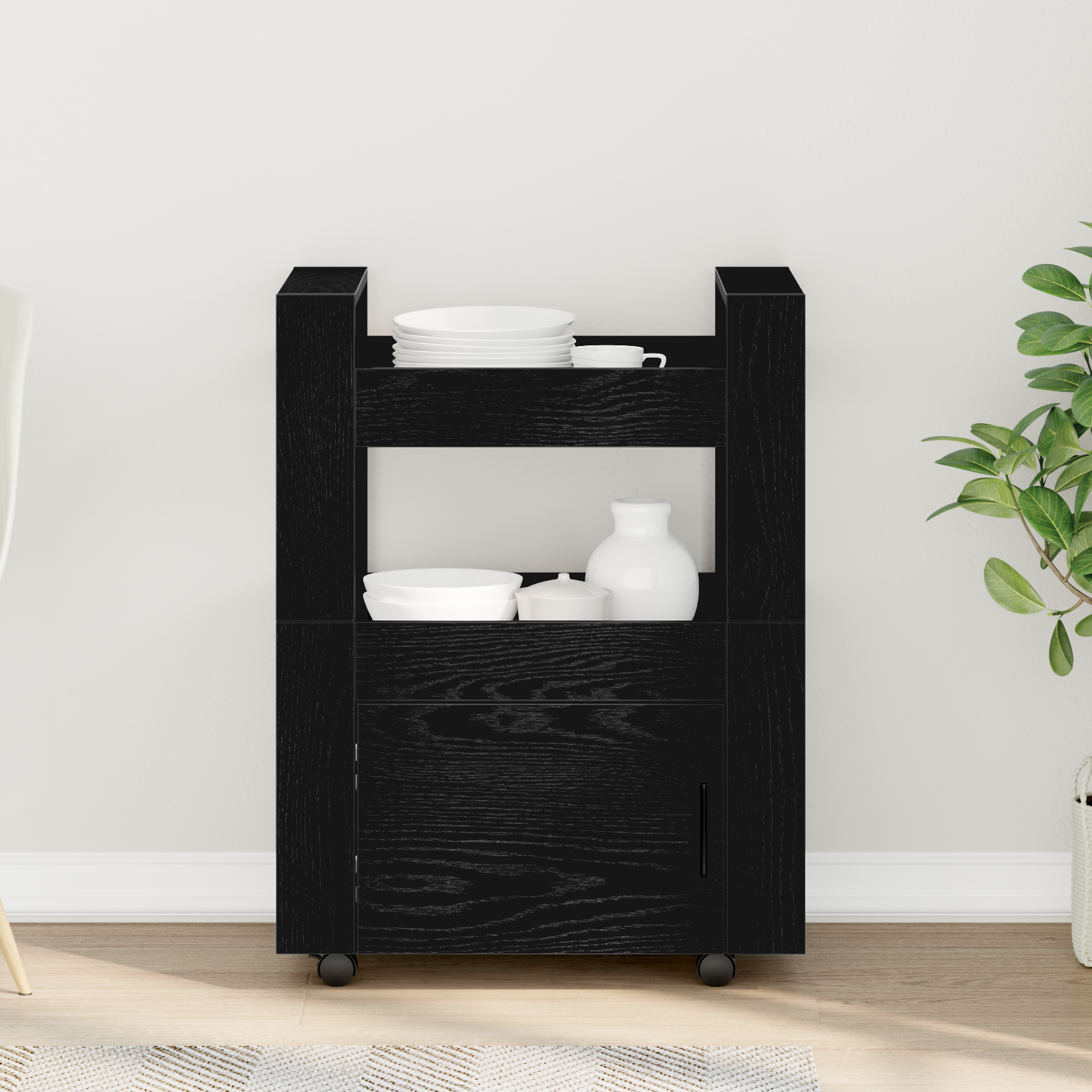 Kitchen Trolley Black Oak 60x45x80 cm Engineered Wood - Image 4