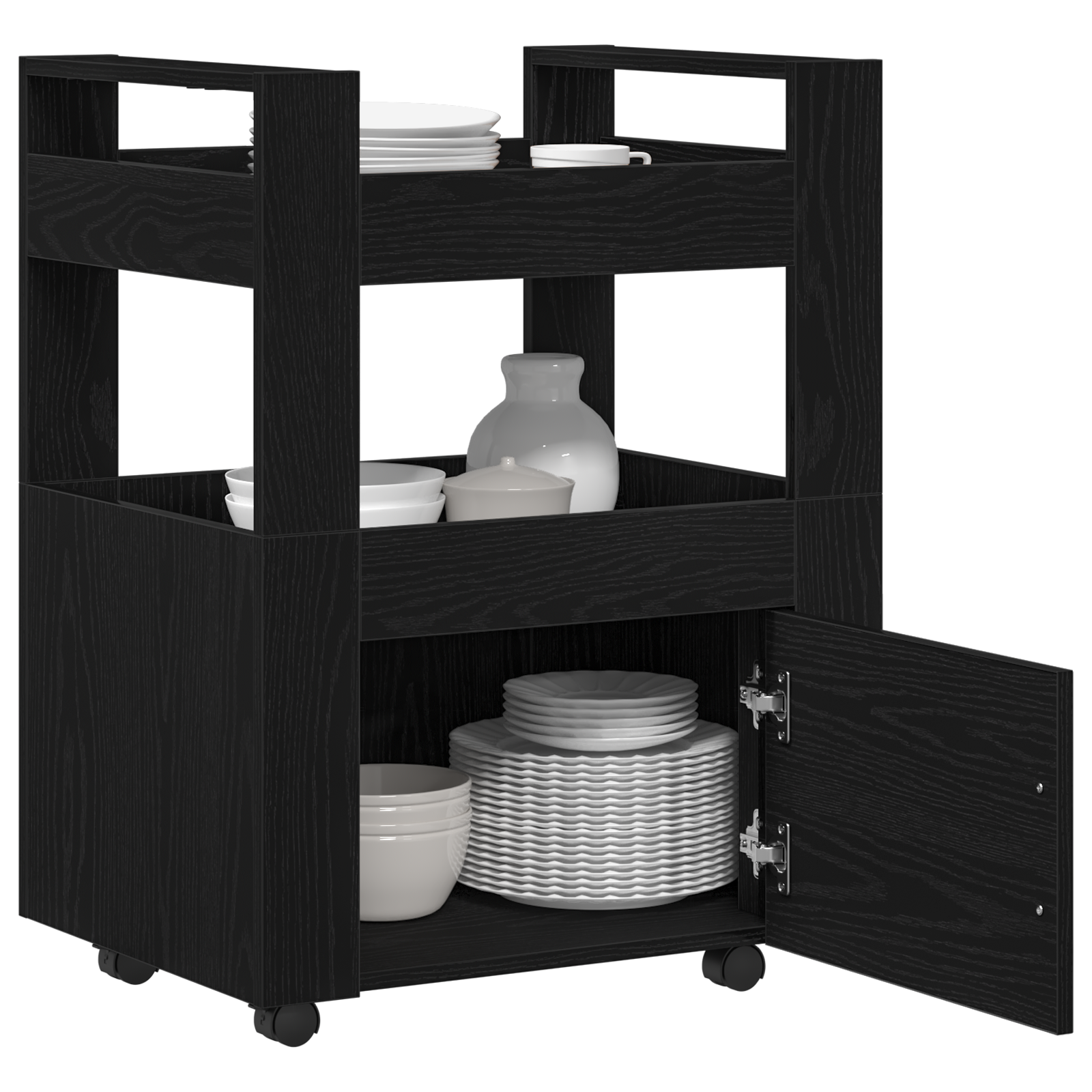 Kitchen Trolley Black Oak 60x45x80 cm Engineered Wood - Image 3