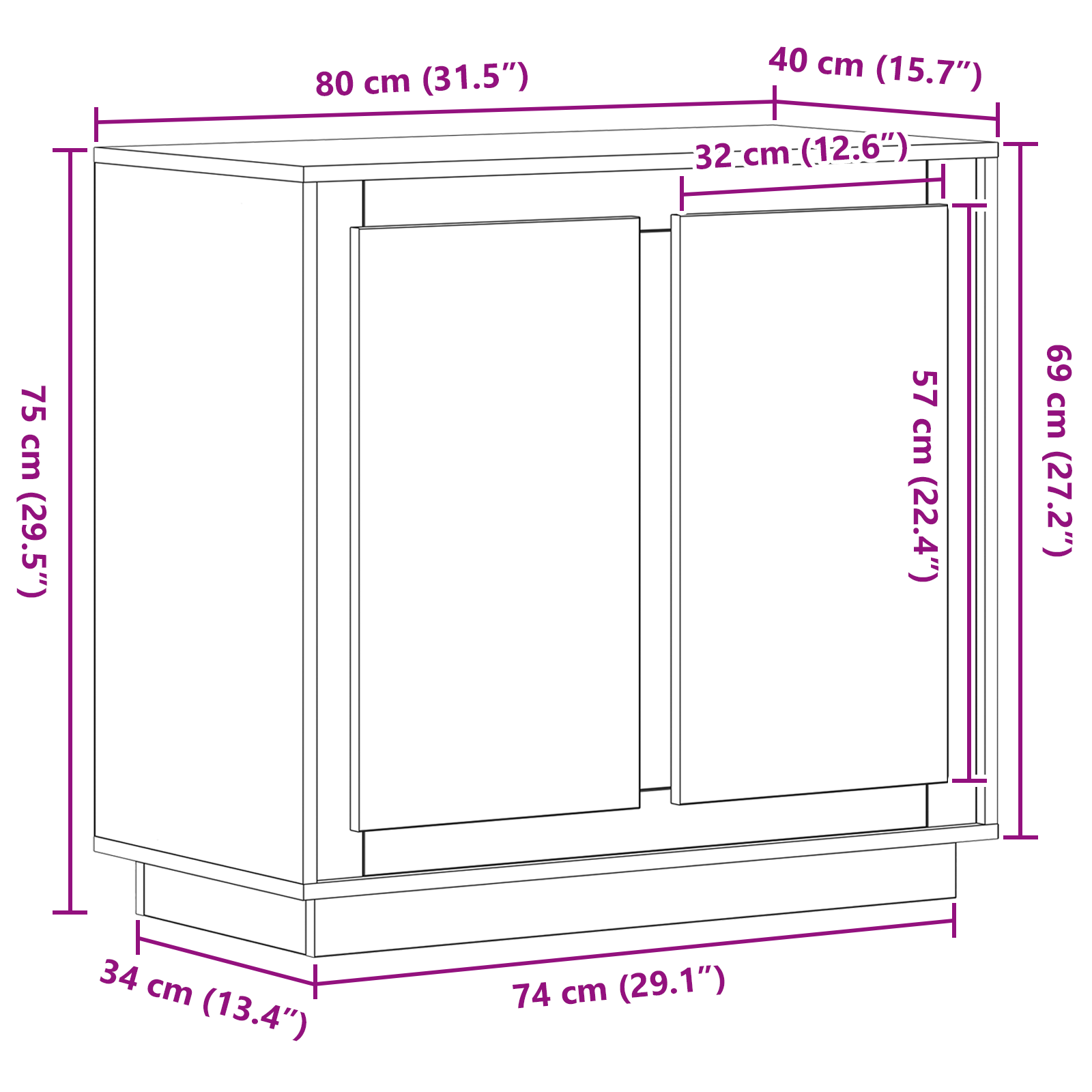 Sideboard Old Wood 80x34x75 cm Engineered Wood - Image 10