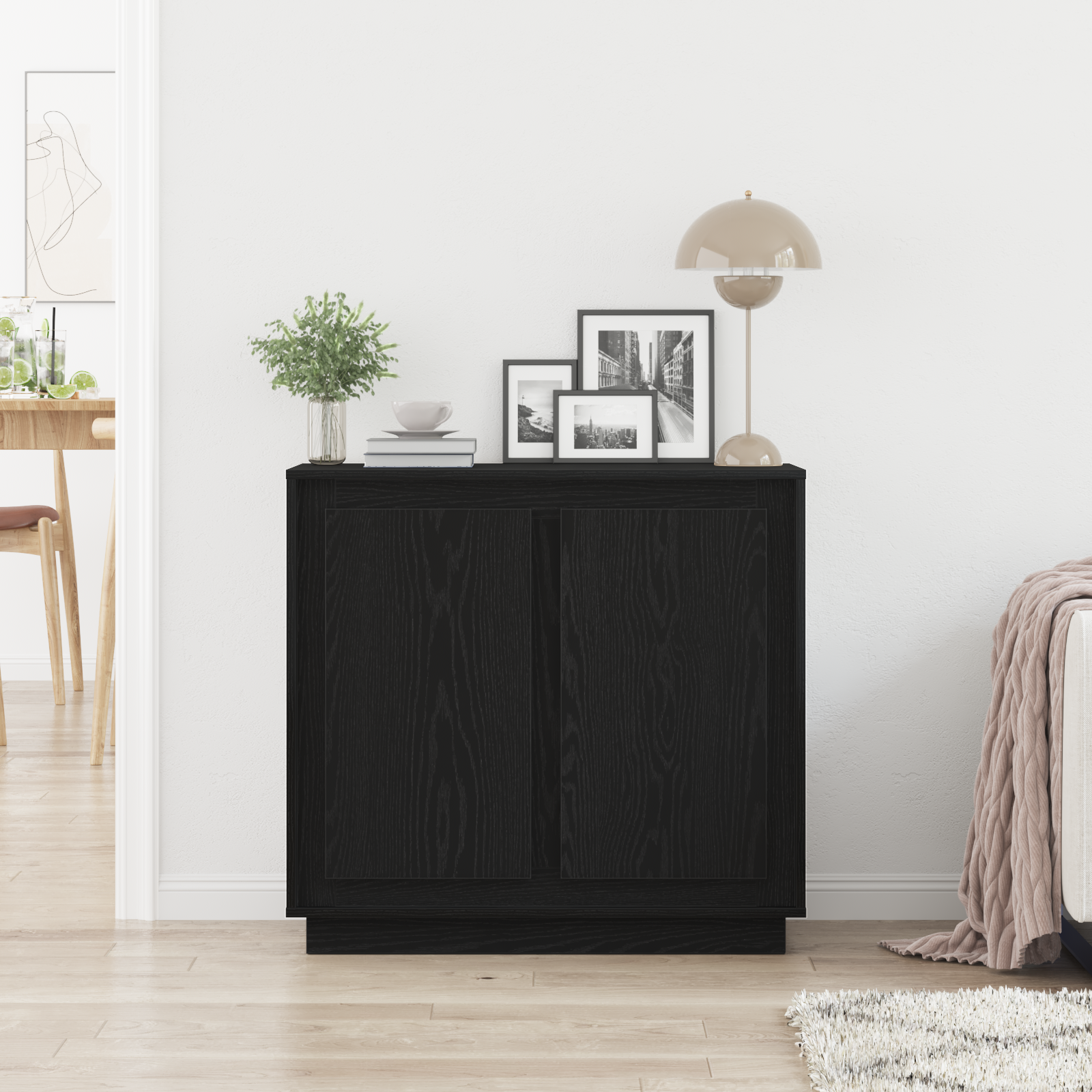 Sideboard Black Oak 80x34x75 cm Engineered Wood - Image 4