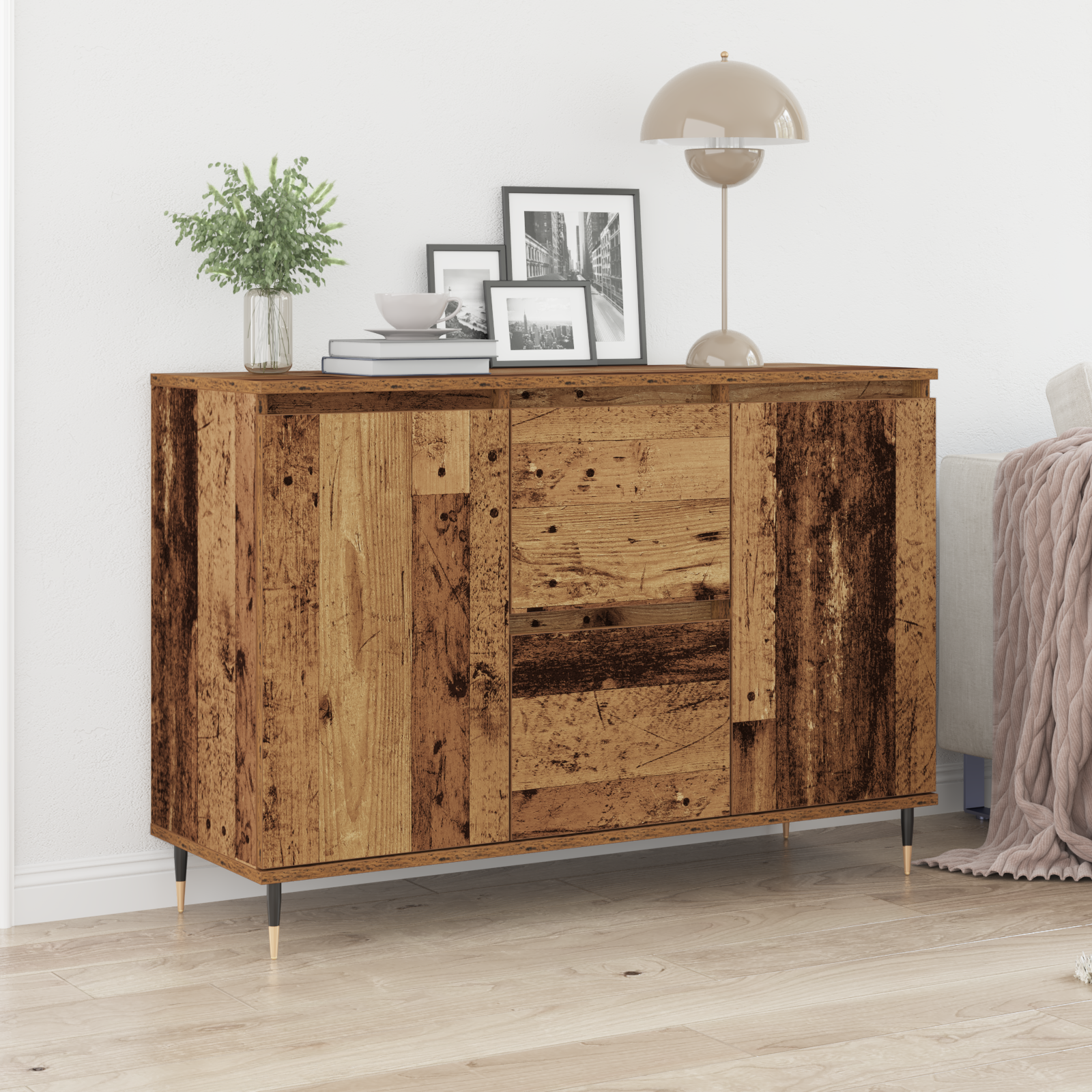 Sideboard with Doors & Drawers Old Wood 101,5x35x70 cm