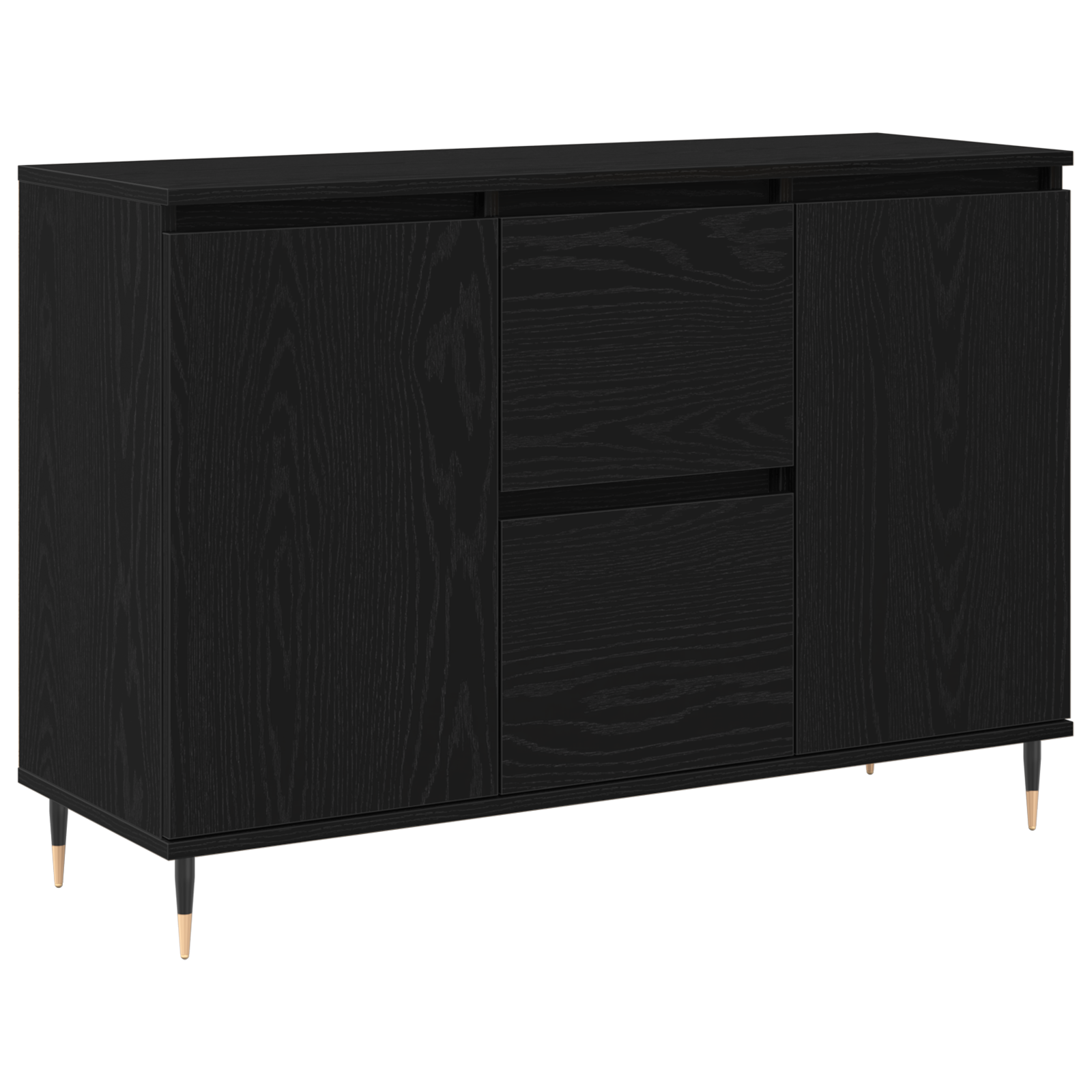 Sideboard with Doors & Drawers Black Oak 101,5x35x70 cm - Image 2
