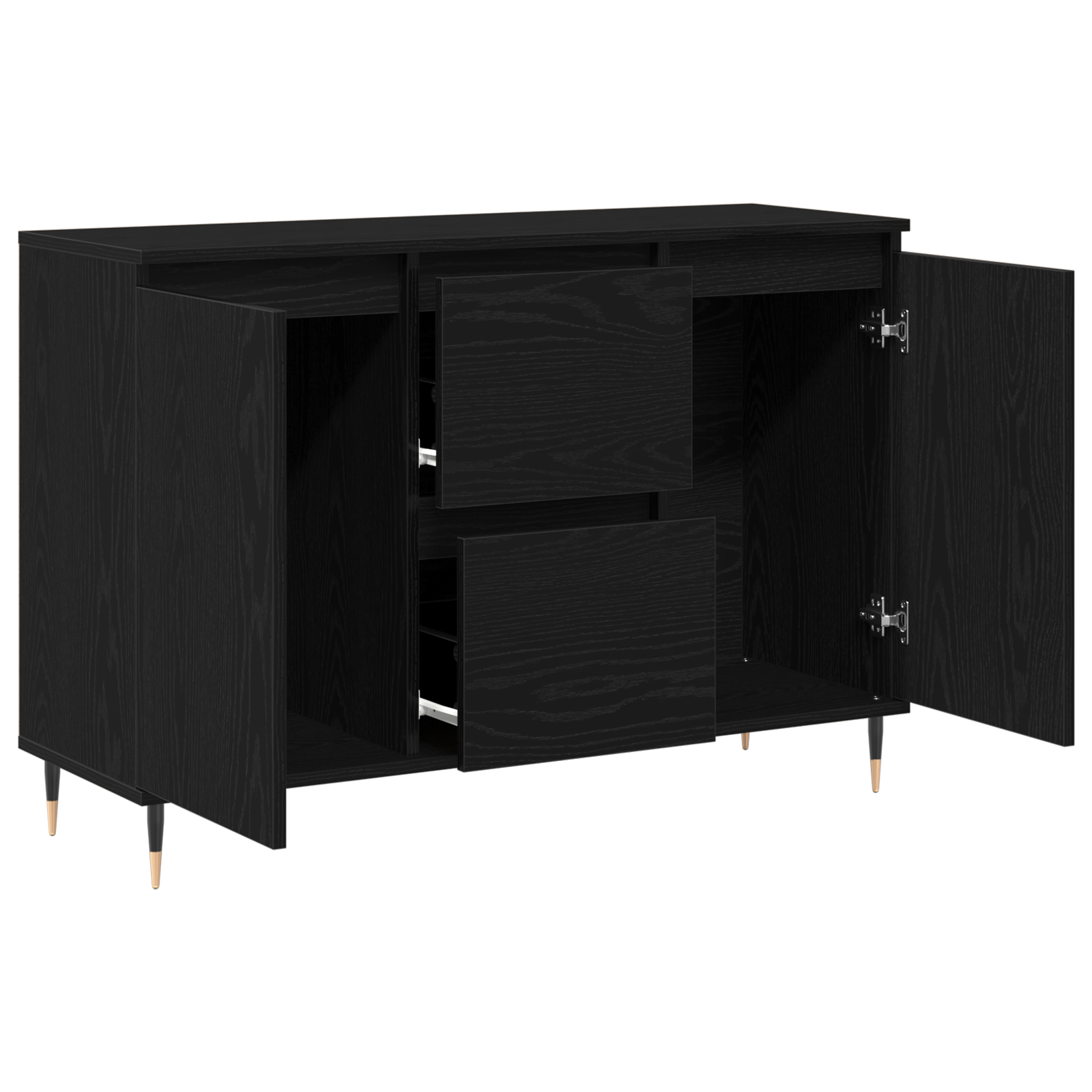 Sideboard with Doors & Drawers Black Oak 101,5x35x70 cm - Image 5