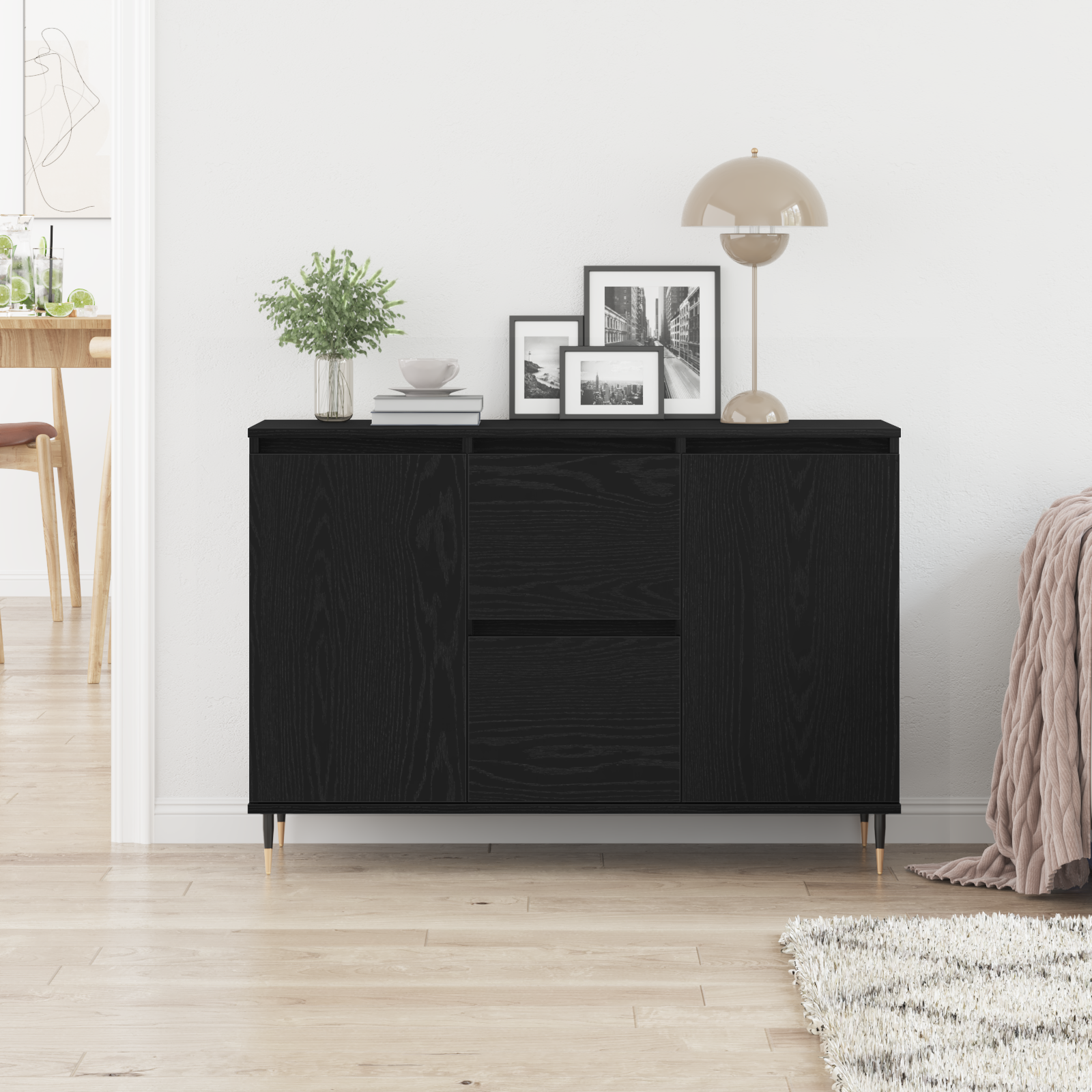 Sideboard with Doors & Drawers Black Oak 101,5x35x70 cm - Image 4
