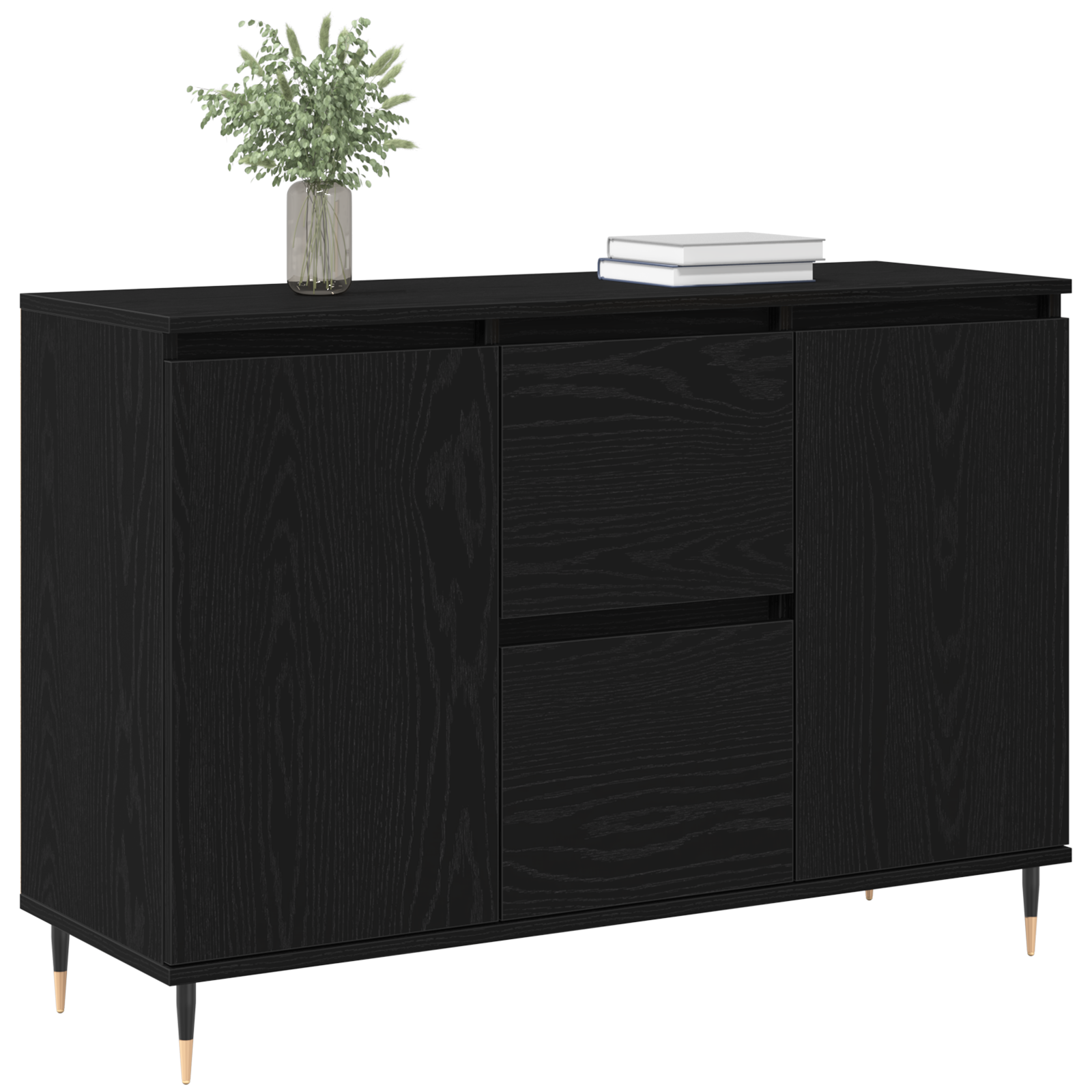 Sideboard with Doors & Drawers Black Oak 101,5x35x70 cm - Image 3