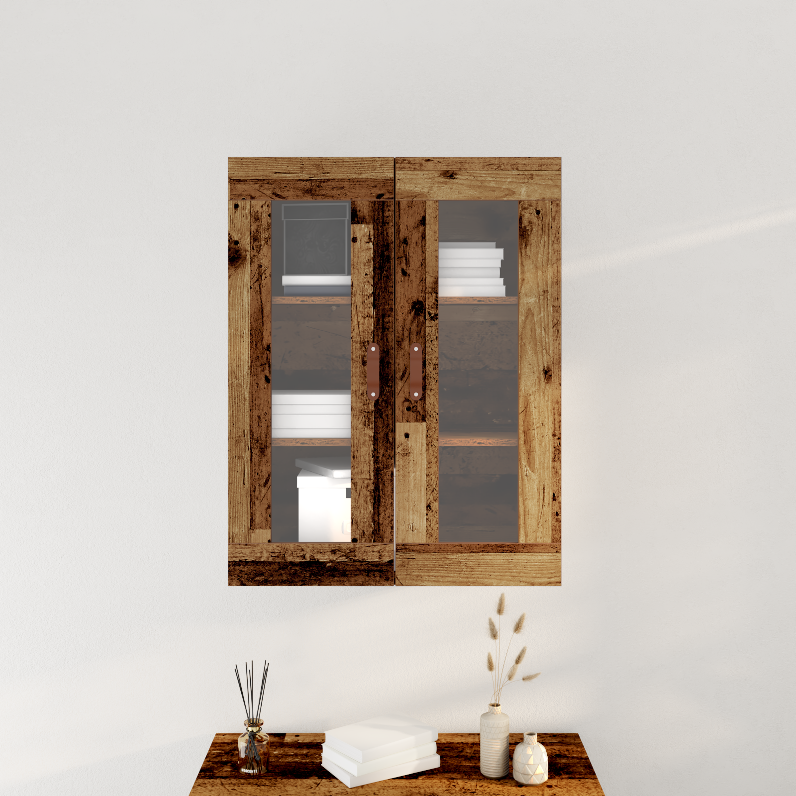 Wall-Mounted Cabinet with Glass Doors Old Wood 69,5x34x90 cm - Image 4