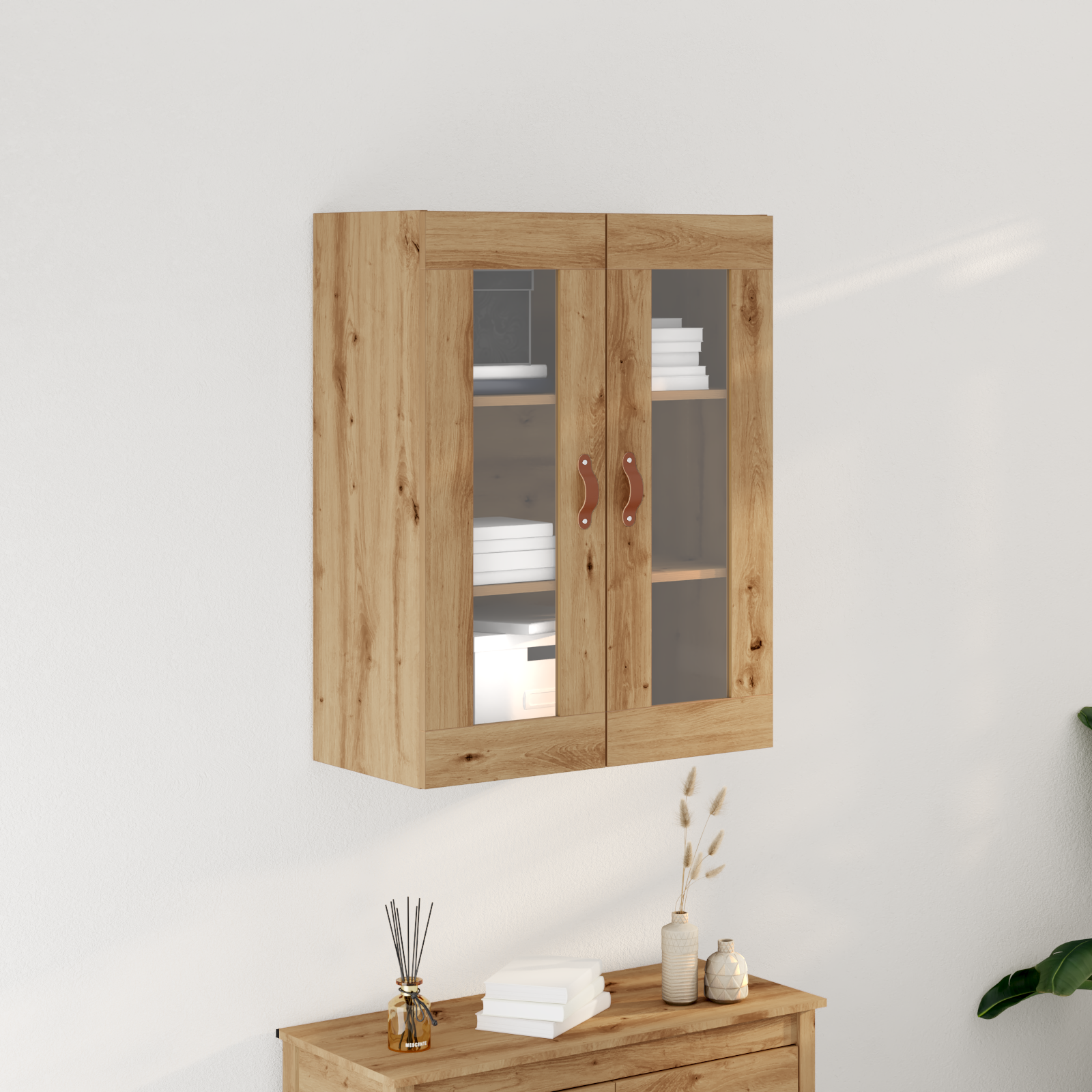 Wall-Mounted Cabinet with Glass Doors Artisan Oak 69,5x34x90 cm