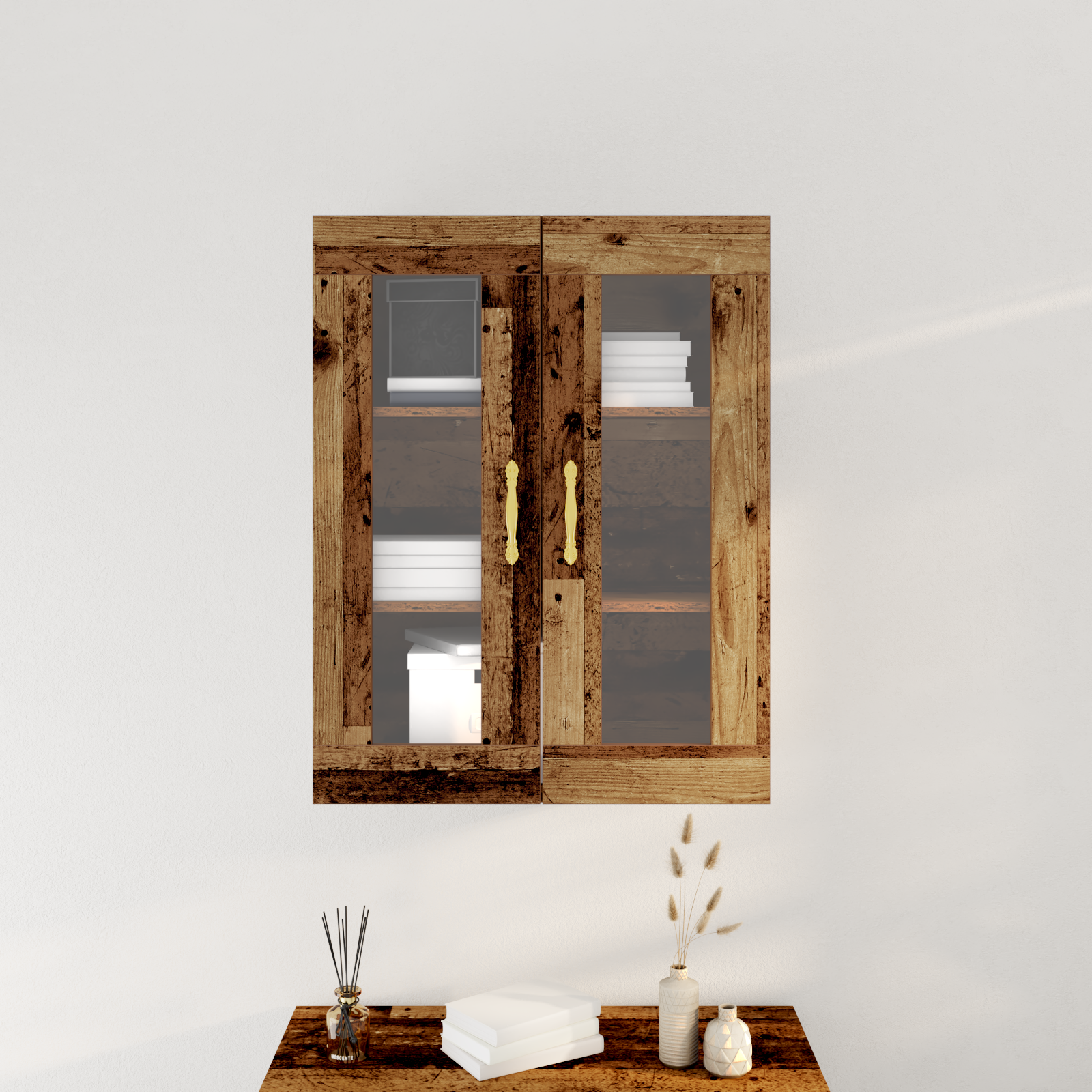 Wall-Mounted Cabinet with Glass Doors Old Wood 69,5x34x90 cm - Image 4